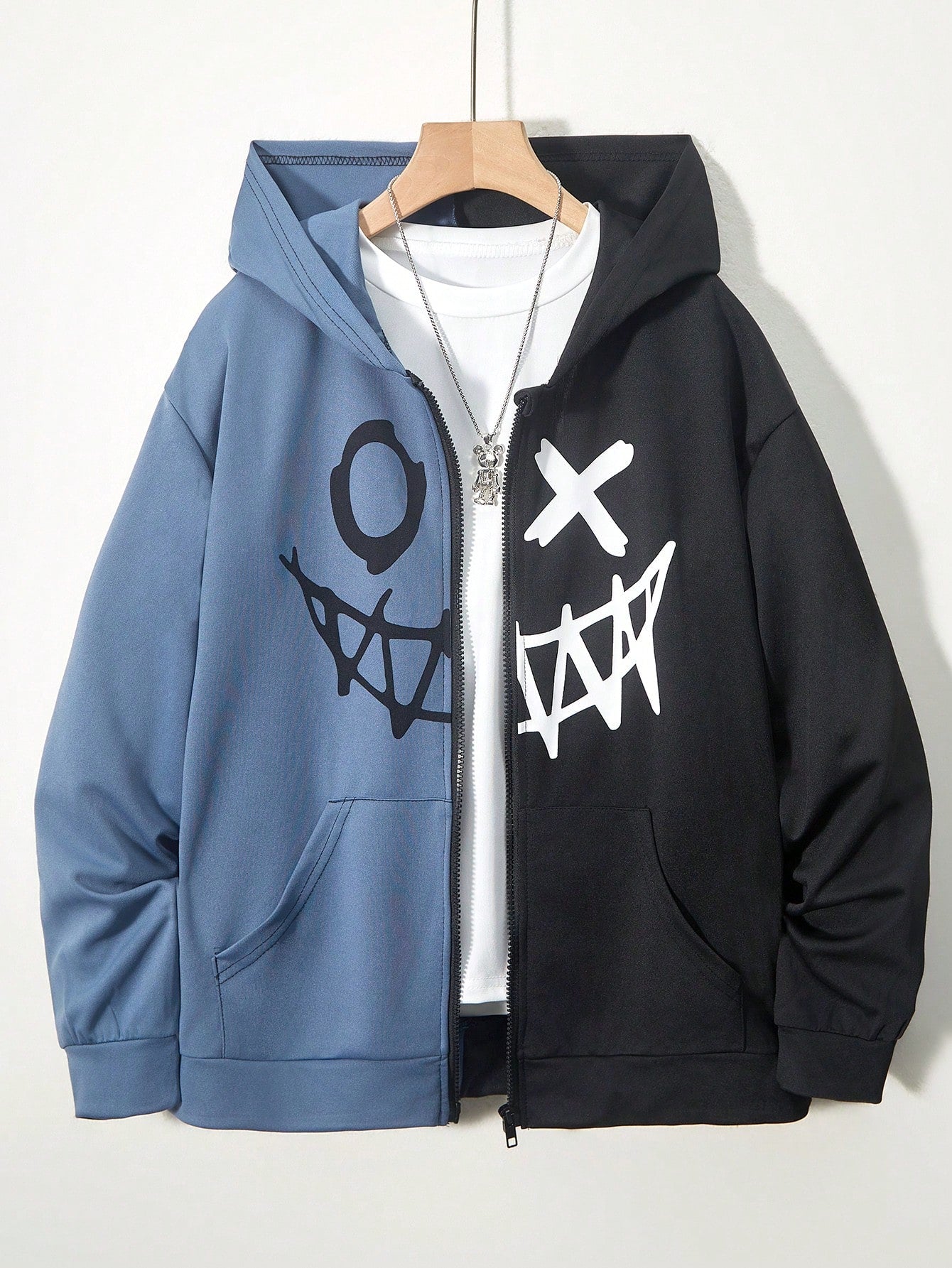 Teenage Boys' Casual Hooded Knitted Sweatshirt With Graffiti Pattern And Color Block Design, Autumn