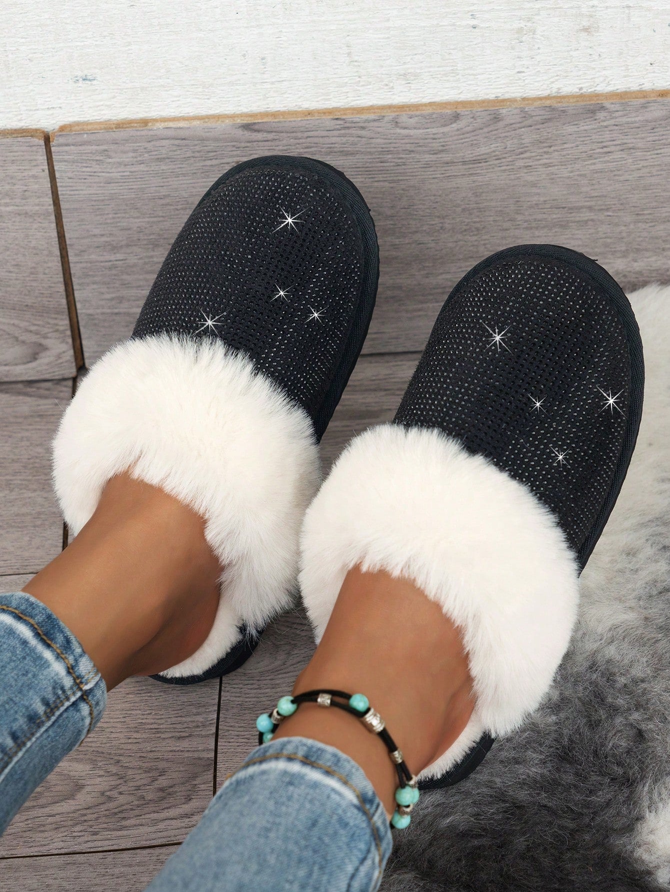 Women's Autumn/Winter New Flat-Heeled Mid-Heel Plush Slippers With Warmth Retention, Slip Resistance & Noise Reduction, Simple Casual & Comfortable Slip-On Indoor House Slippers