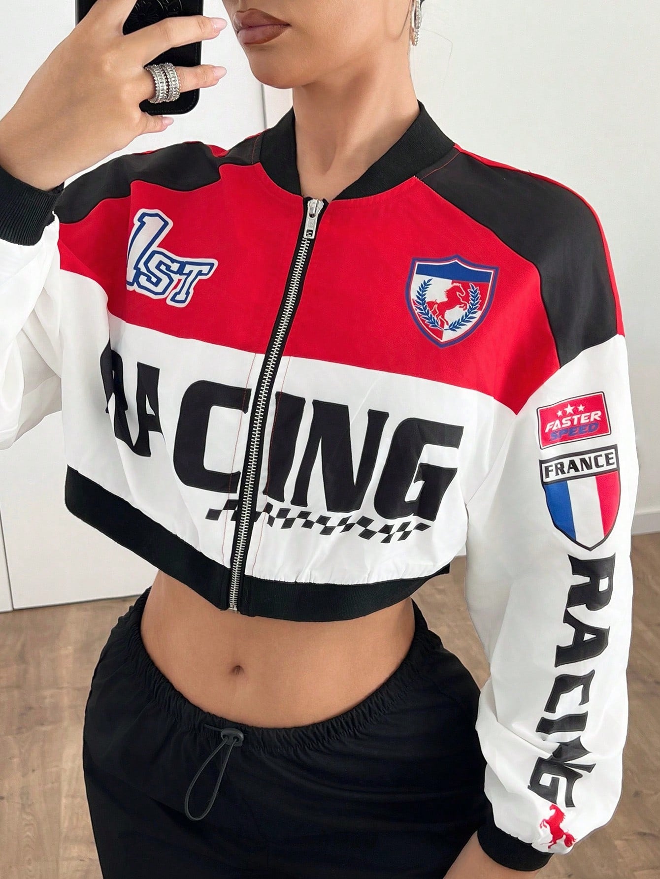 Women's Letter Printed Short Baseball Jacket