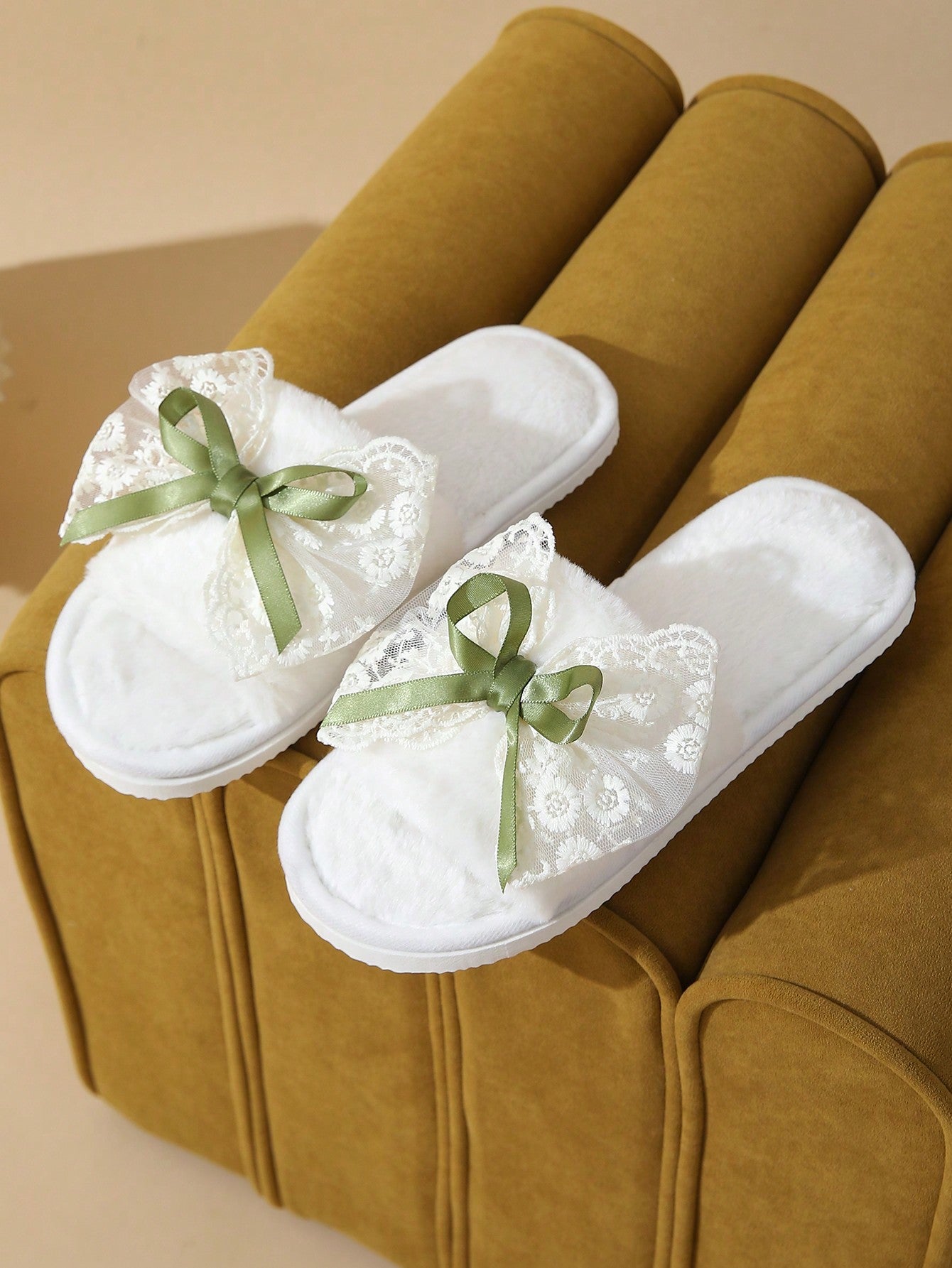 Fluffy Bowknot Slippers For Women, Soft Indoor House Shoes, Silent Anti-Slip Plush Slides