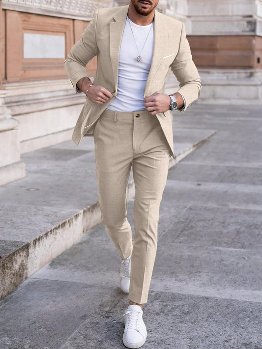 Men Solid Single Button Blazer & Suit Pants