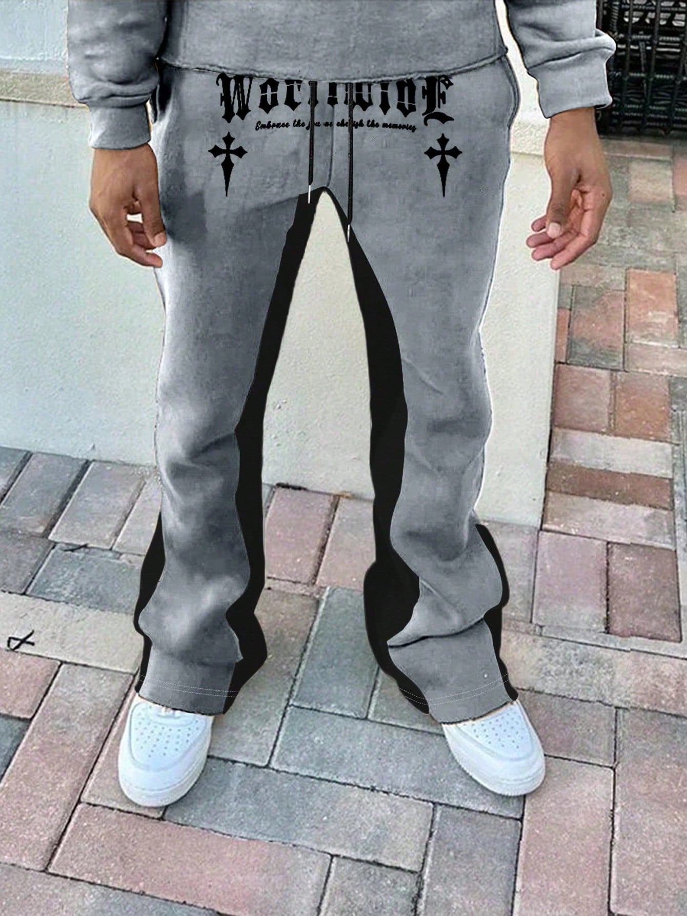 Men's Loose-Fit Pants With Letter Print And Color Block Design