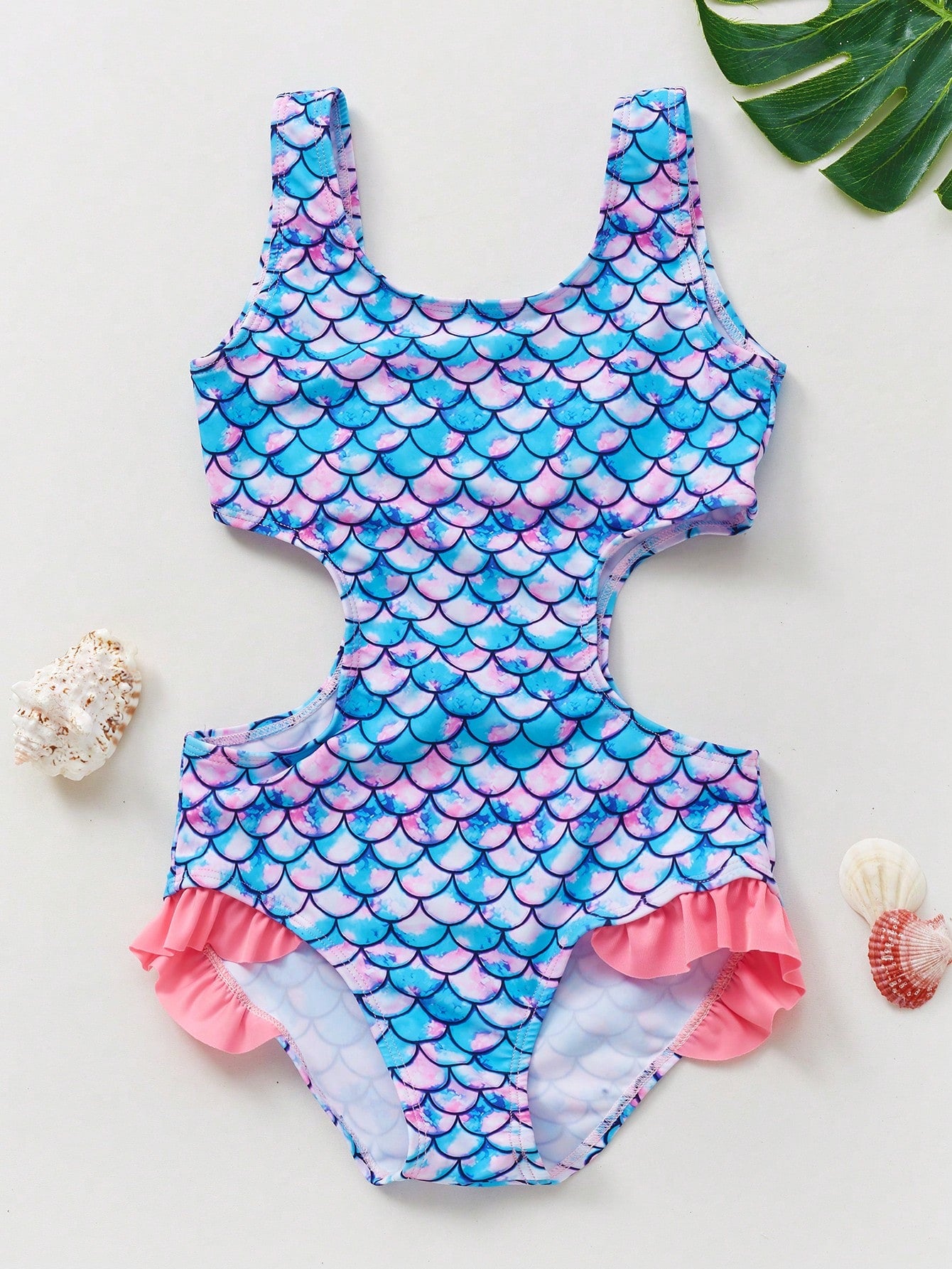 Tween Girl Butterfly Printed One-Piece Swimsuit With Ruffle Trim