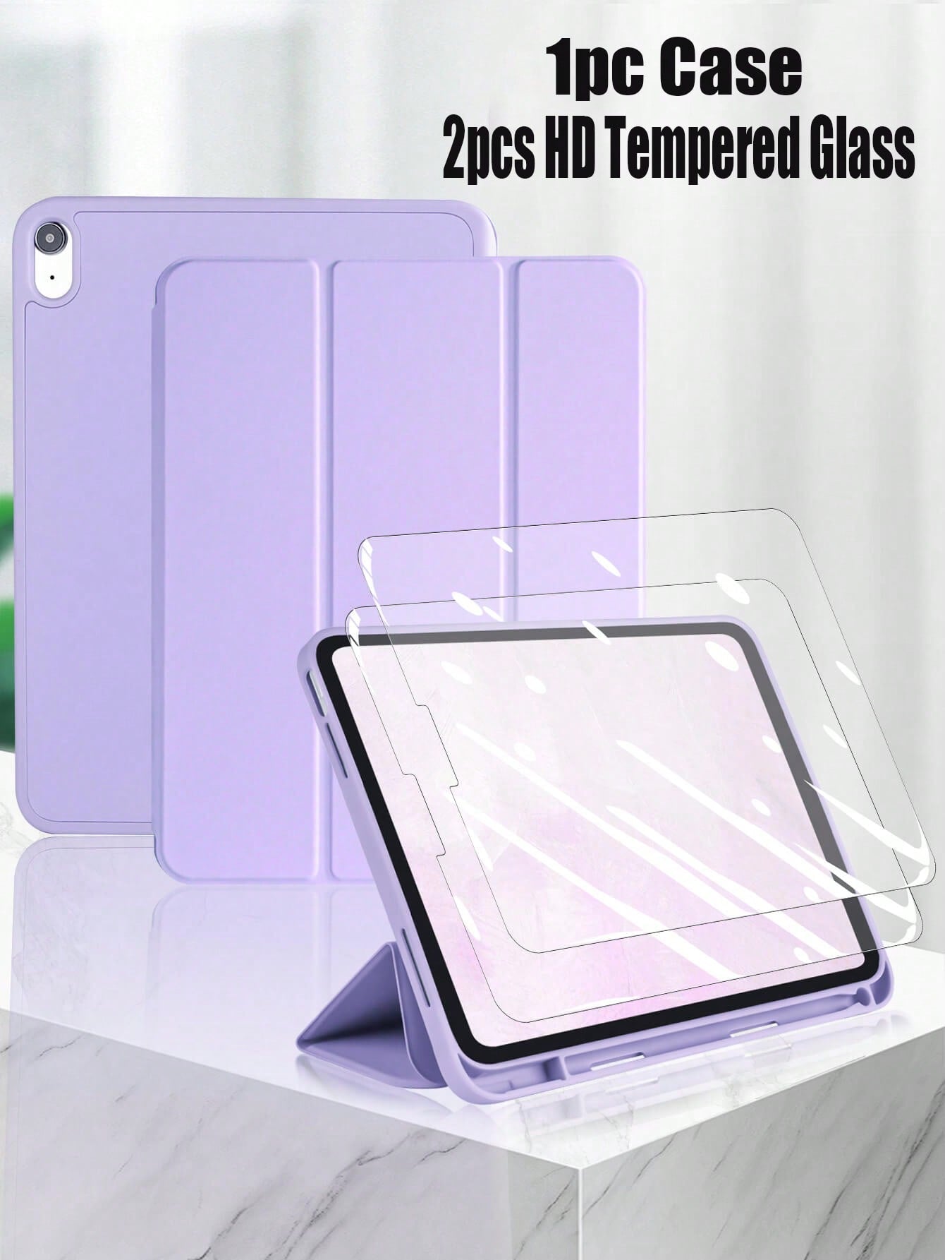 1pc White Ice Crack Adjustable Stand Protective Case For IPad Mini4/Mini5/Mini6/9.7/10.2/10.5/Air4/Air5/10.9/Pro11-Inch(2020/2021)/12.9/IPad Air 11-In. (M2)-2024, With Stylus Holder, Tri-Fold Smart Cover For Sleep/Wake Function