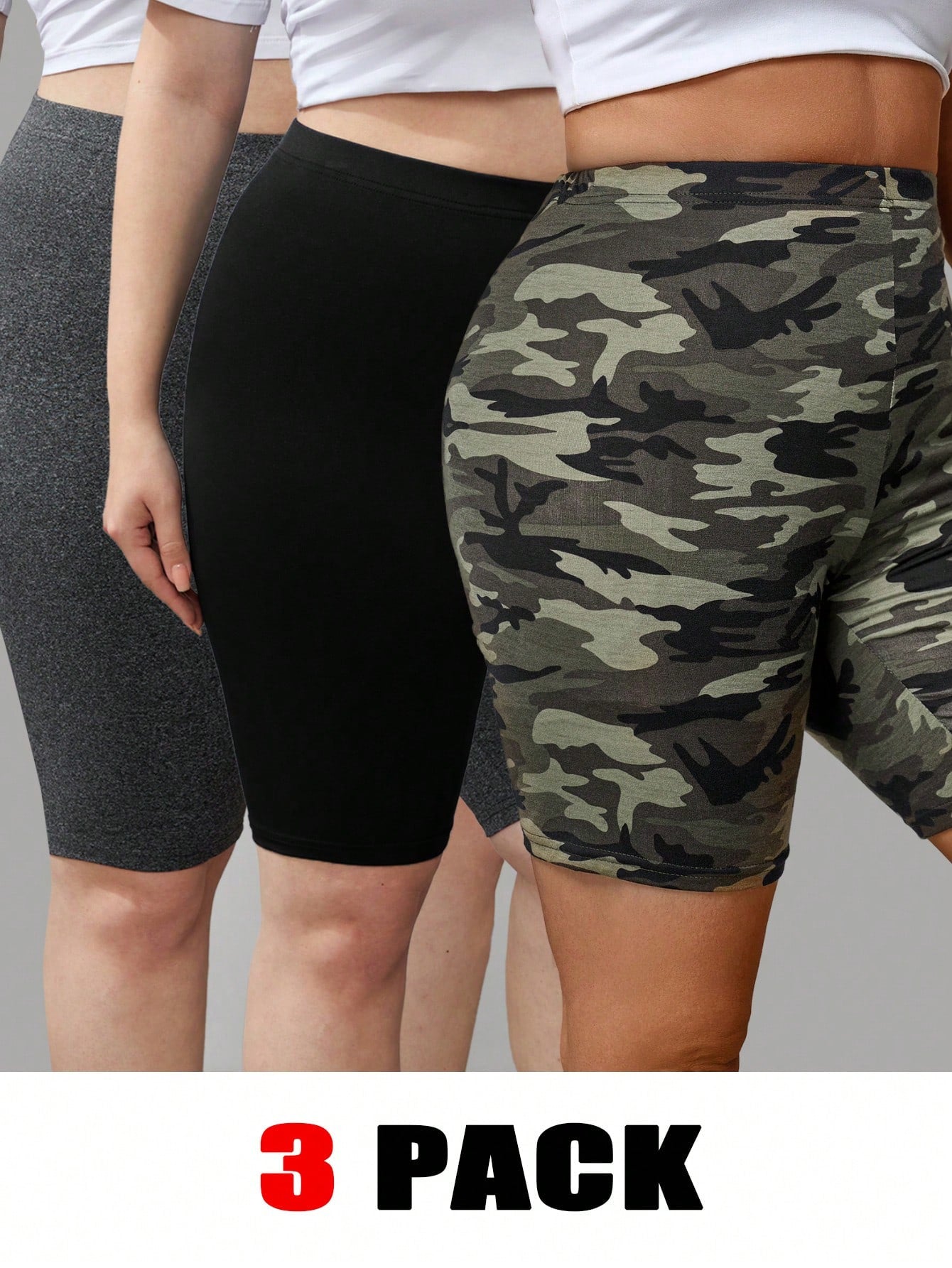 Multipack Plus-Size Women's Solid Color Short Leggings