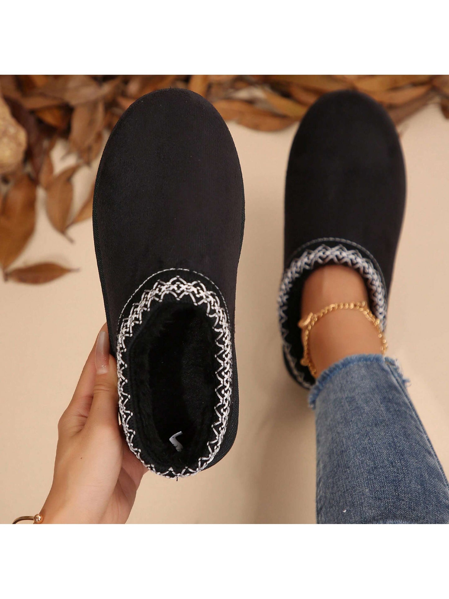 Women's Slippers Platform Snow Boots Thickened Flat Boots Fur Lined Warm Shoes For Outdoor Anti-Slip Boot Winter