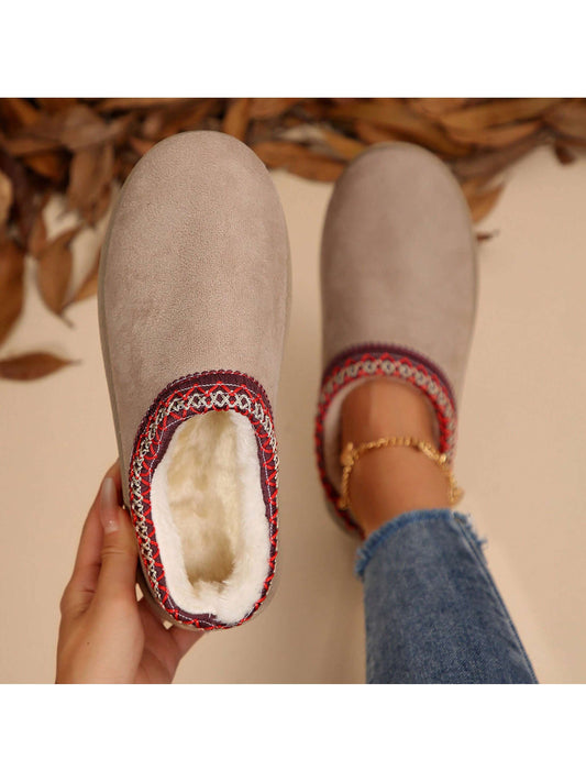 Women's Slippers Platform Snow Boots Thickened Flat Boots Fur Lined Warm Shoes For Outdoor Anti-Slip Boot Winter