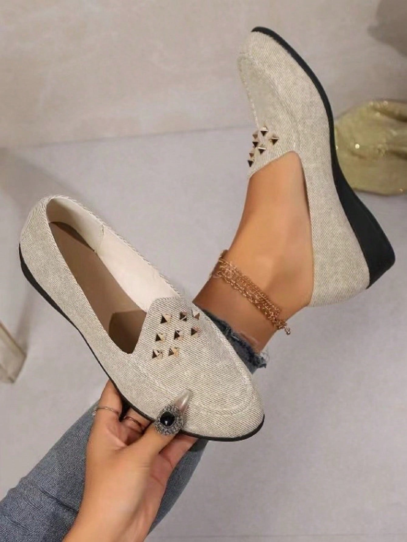 2024 New Women's Fashionable Casual Rhinestone Flat Shoes Comfortable Soft Bottom Shoes