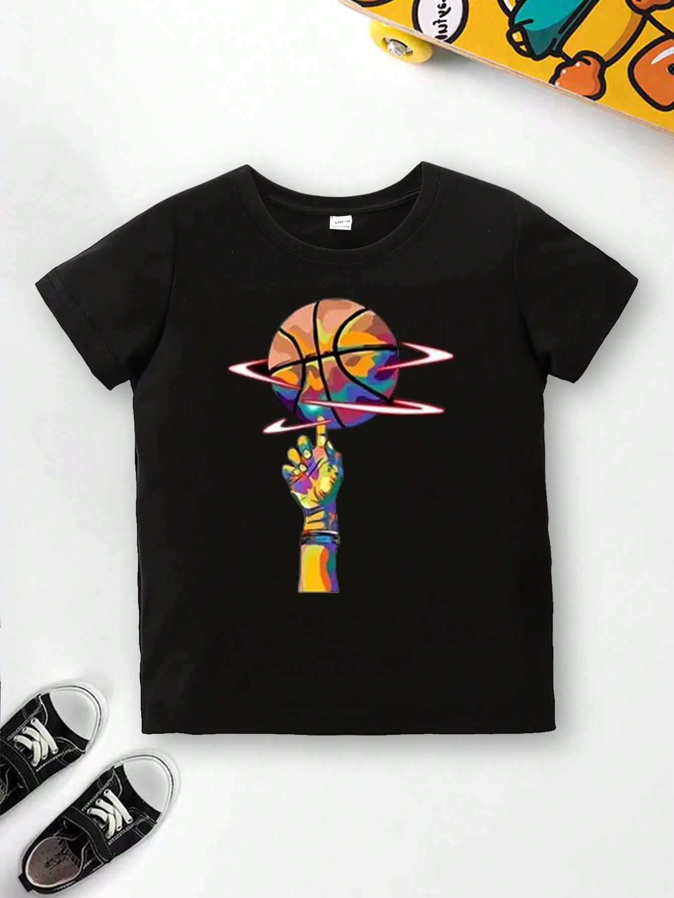 Young Boy Stylish Basketball Printed Crew Neck T-Shirt With Bold & Cool Design, Summer