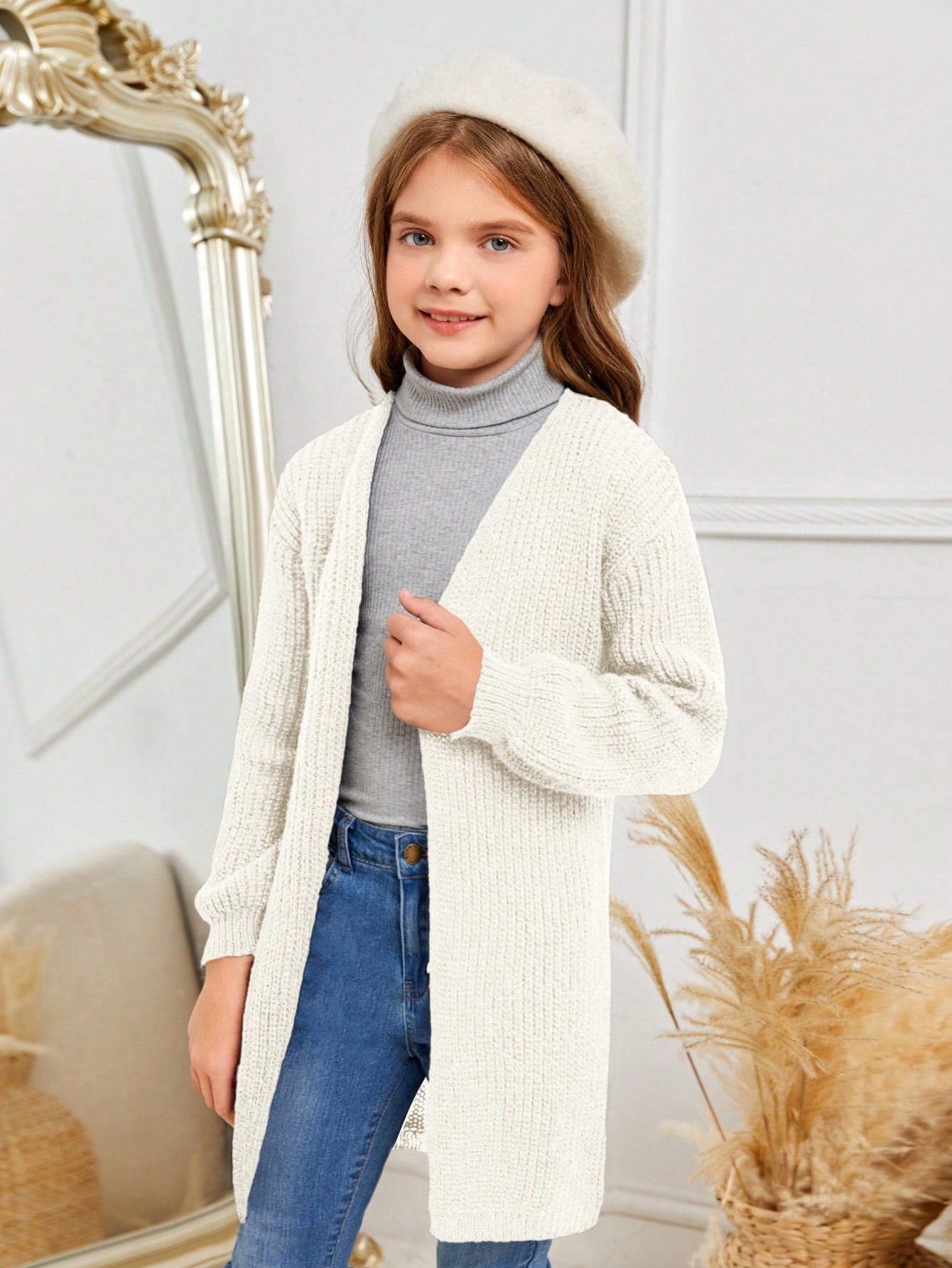 Tween Girl Open Front Drop Shoulder Cardigan Without Sweater