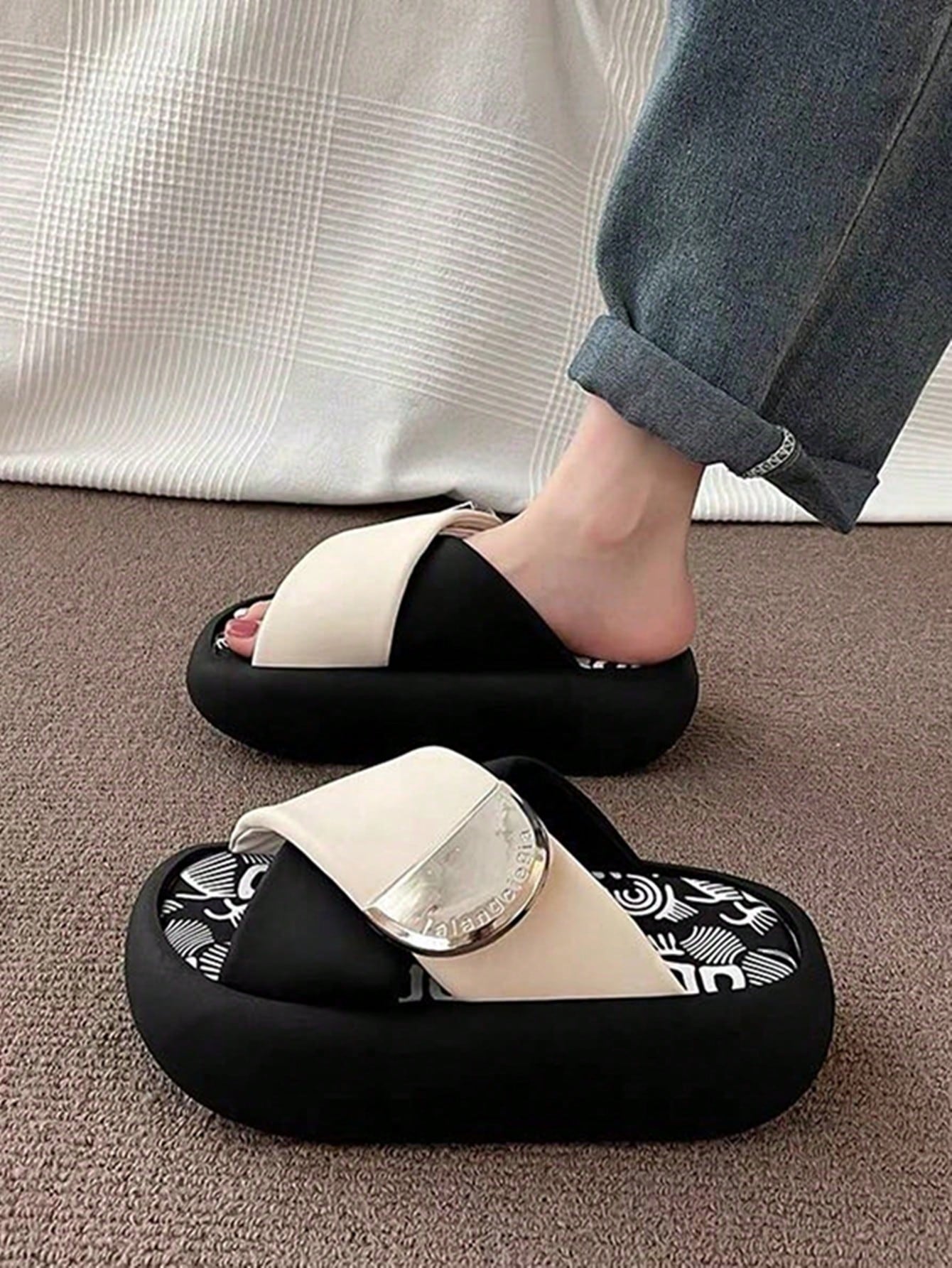 Women's Graffiti Colorblock Slides, Summer Outdoor Beach Slipper, Thick-Soled Trendy Platform Flip-Flops, Wedge Heel Sandals