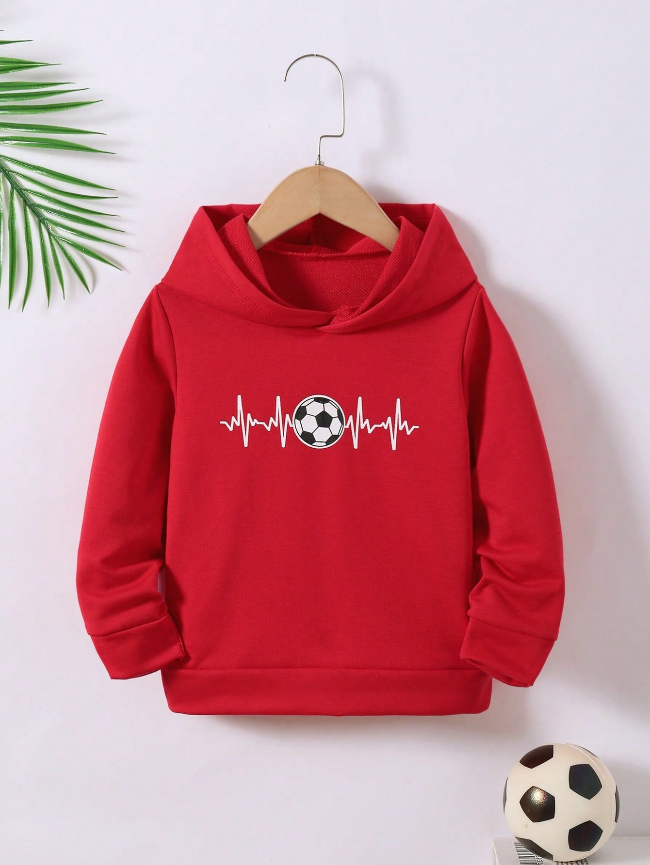 Toddler Boys' Sweatshirt, Soccer Graphic Print, Casual Sporty Hooded Long Sleeve Pullover, Suitable For Outdoor Sports