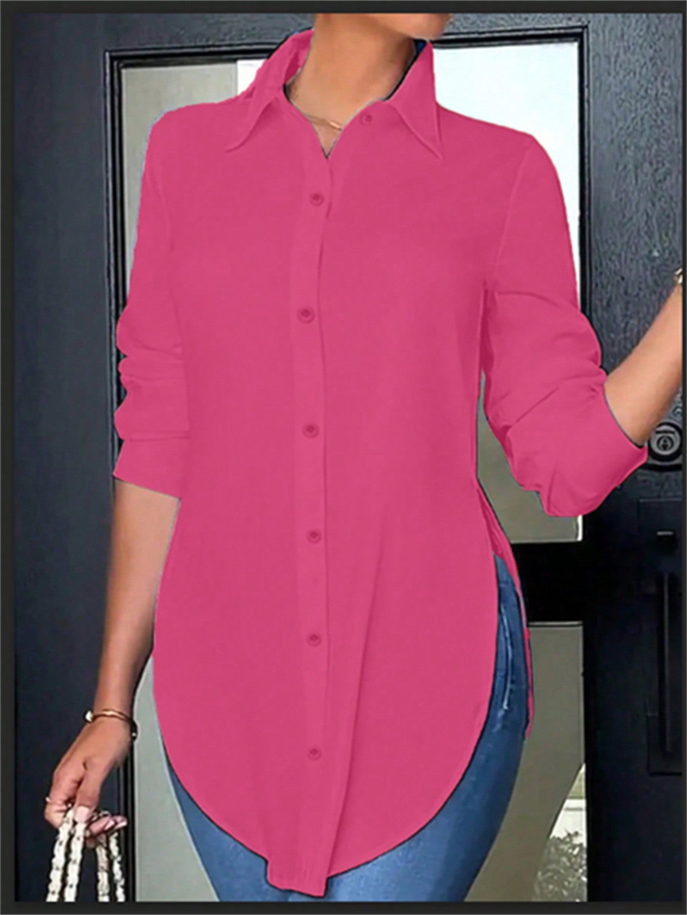 Plus Size Women's Long Shirt With Side Slit