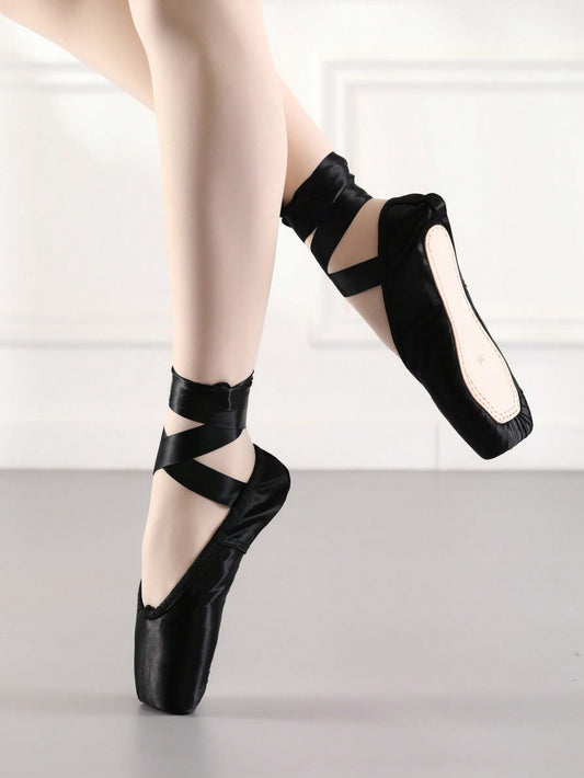 Girls Ballet Pointe Shoes Elegant Black Ballet Shoes Dance Flat Shoes Ribbon Ballet Dance Shoes