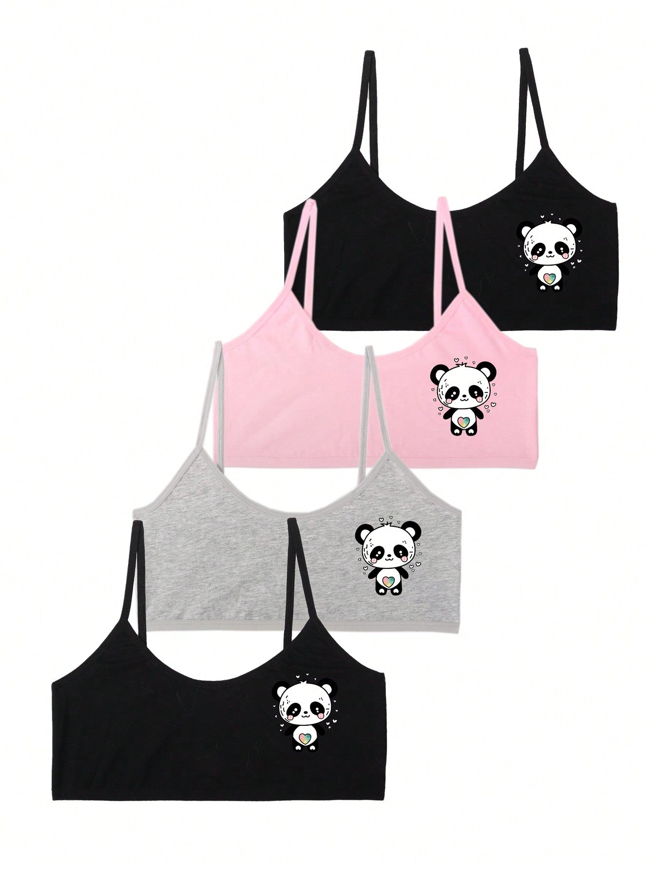 4pcs Net Colored Comfortable Panda Cartoon Printed Vest For Tween Girls Underwear