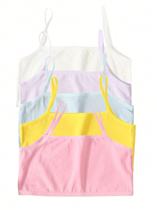 Girls' Simple 5pcs Short Camisole Tops Set, Multicolor Macaroon Colors