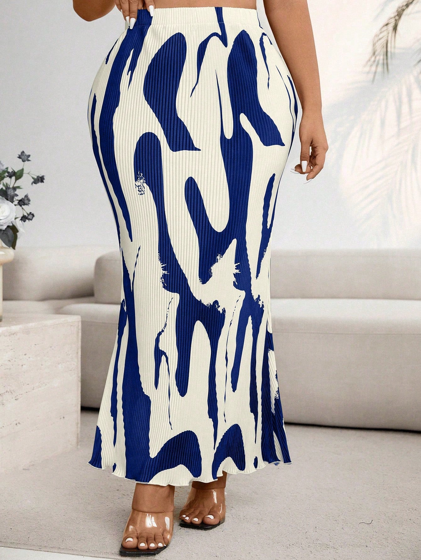 Plus Size Women's Geometric Print Elastic Waist Fish-Tail Long Skirt