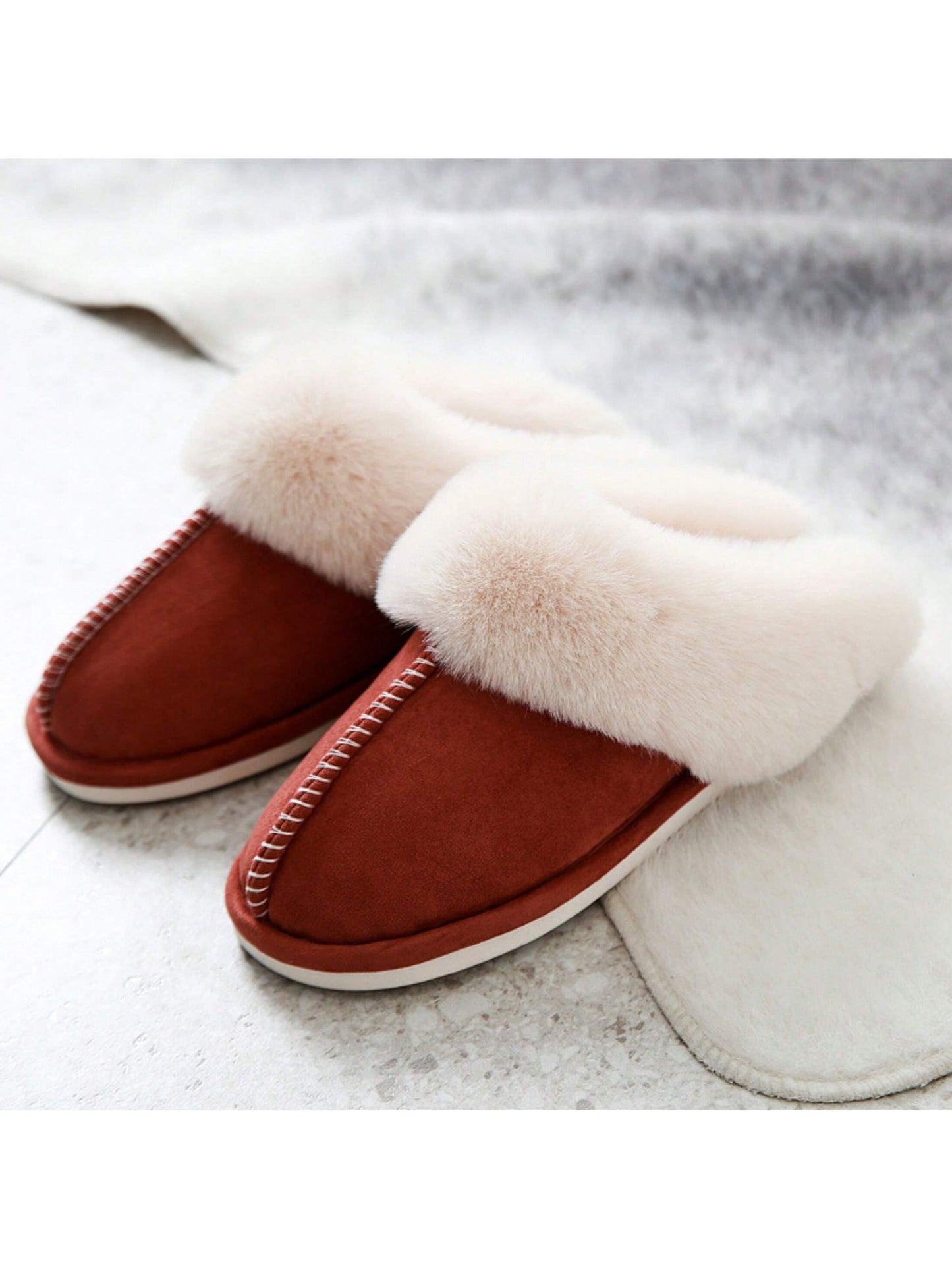 Women's Plush Lined Slippers, Wool Fluffy Moccasins,Outdoor Indoor Dual Use Slippers