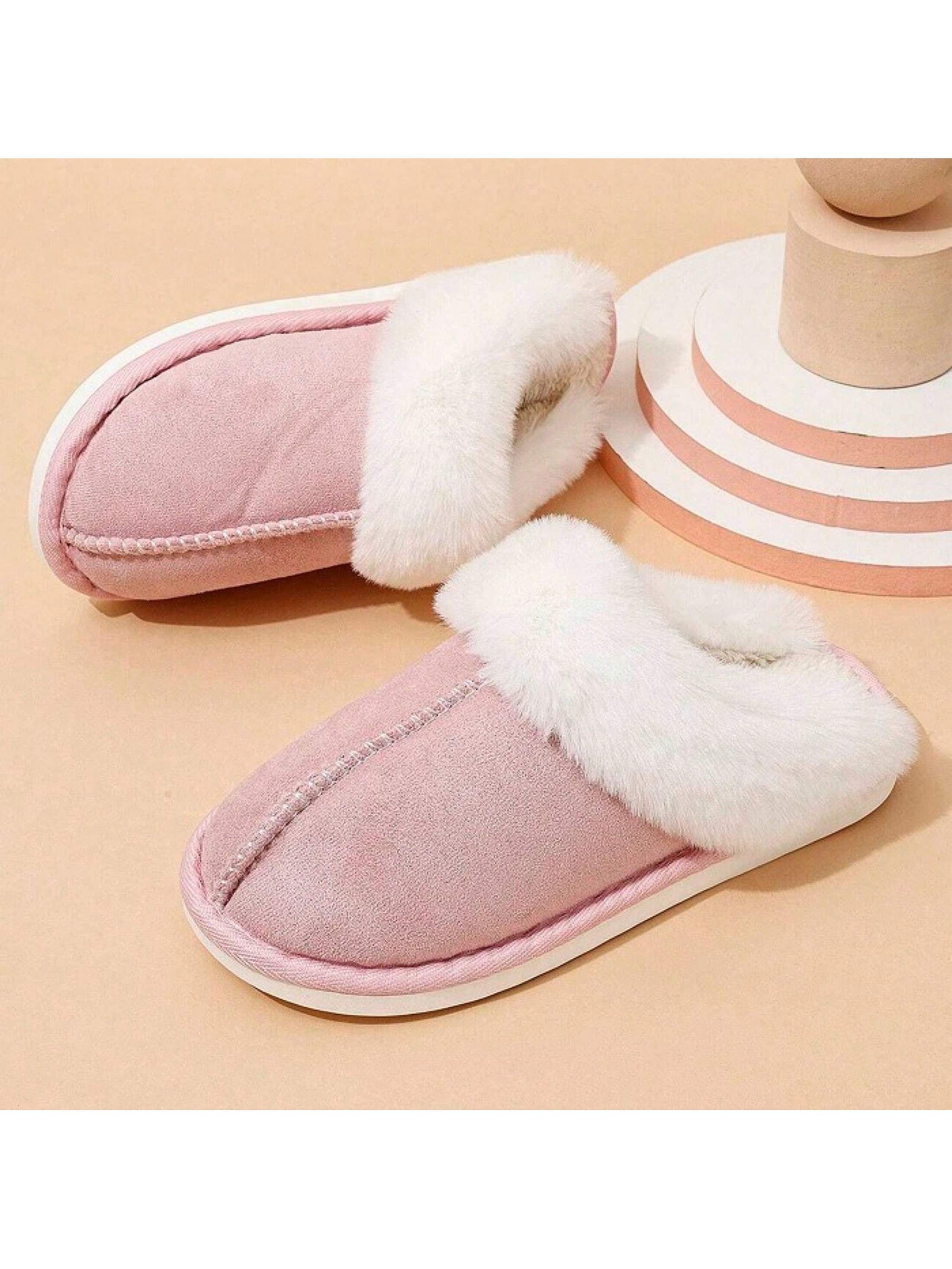 Women's Plush Lined Slippers, Wool Fluffy Moccasins,Outdoor Indoor Dual Use Slippers