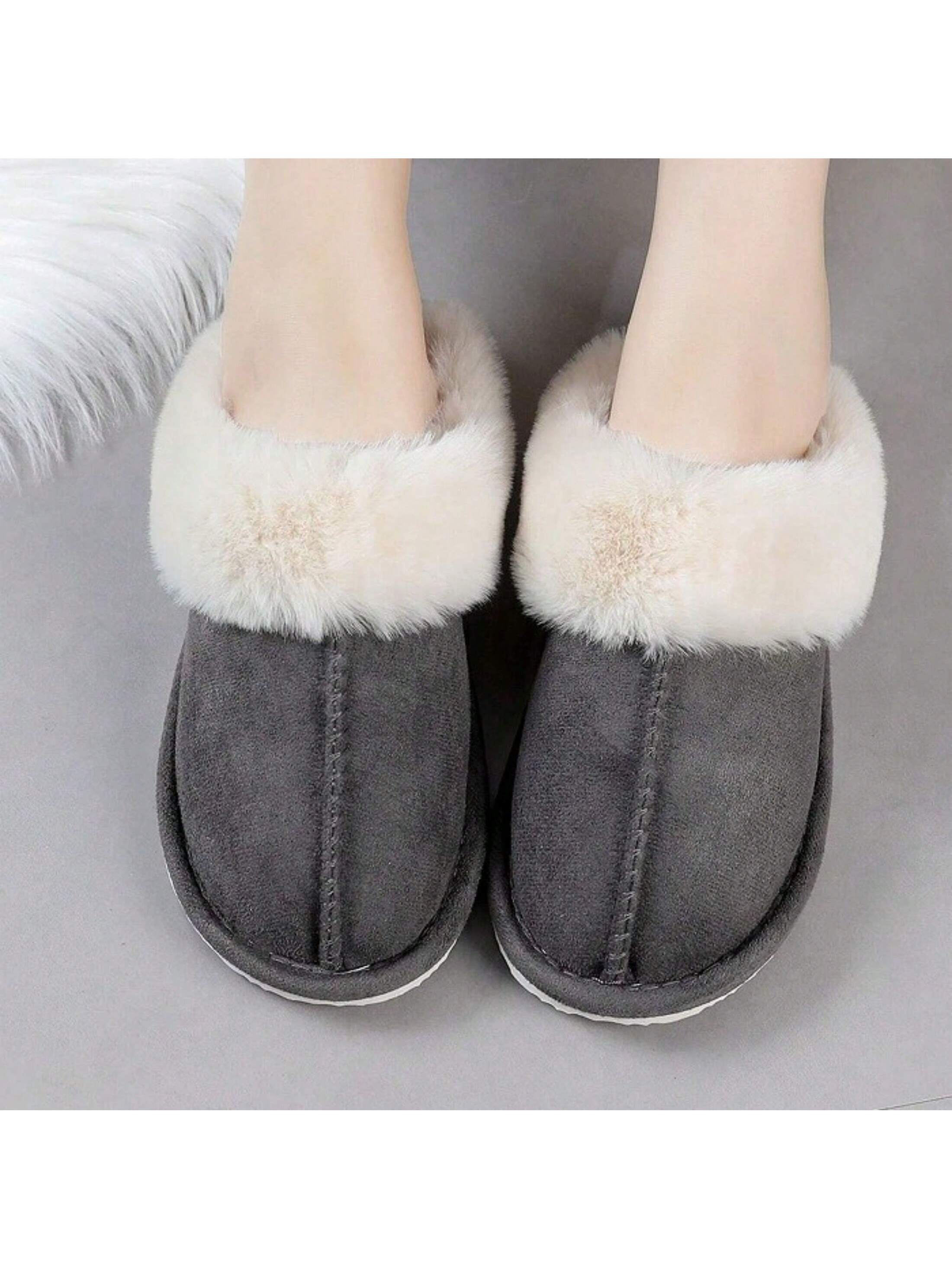 Women's Plush Lined Slippers, Wool Fluffy Moccasins,Outdoor Indoor Dual Use Slippers