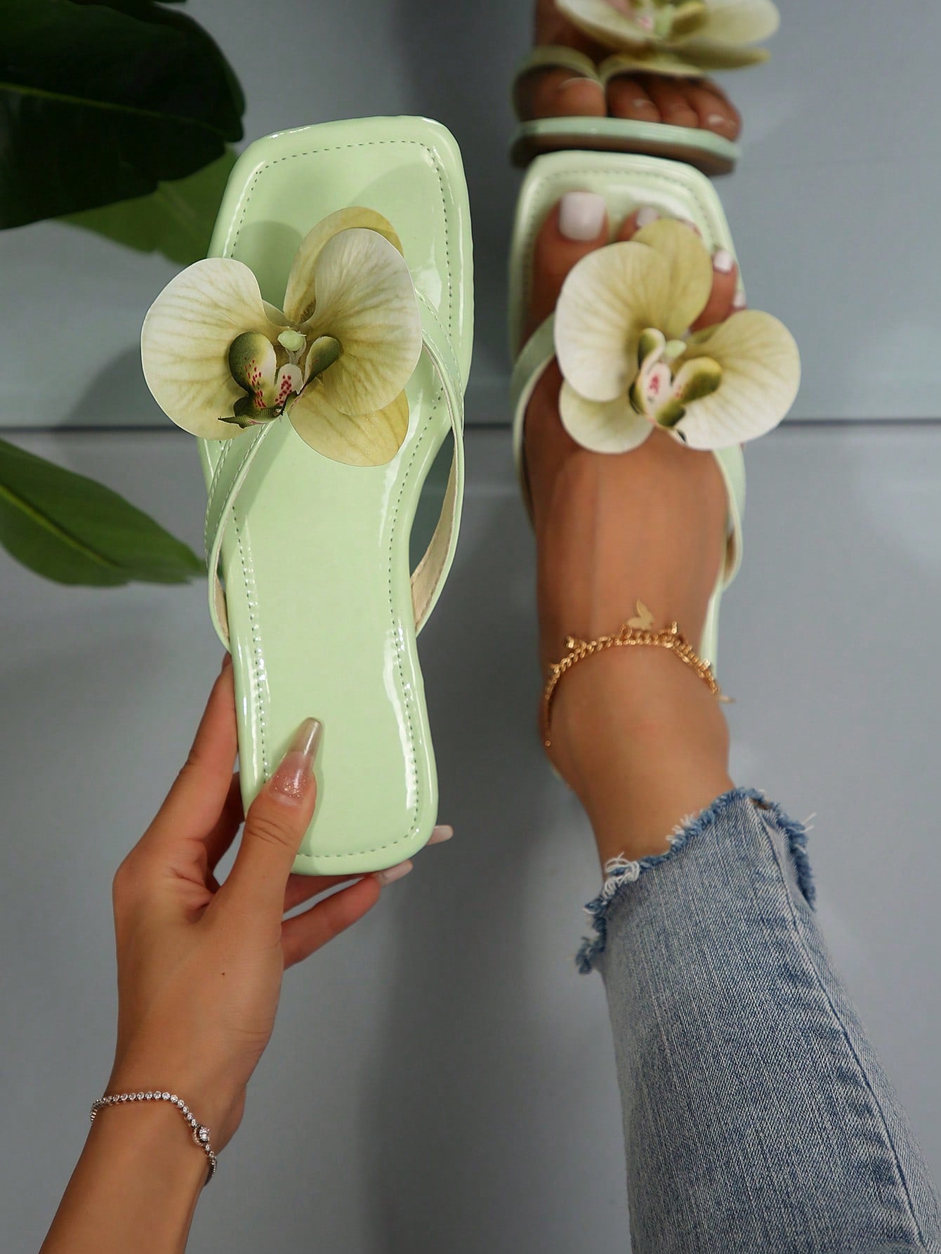 New Arrival Flower Beach Sandals Women's Flat Plus Size Casual Slippers With Toe Post