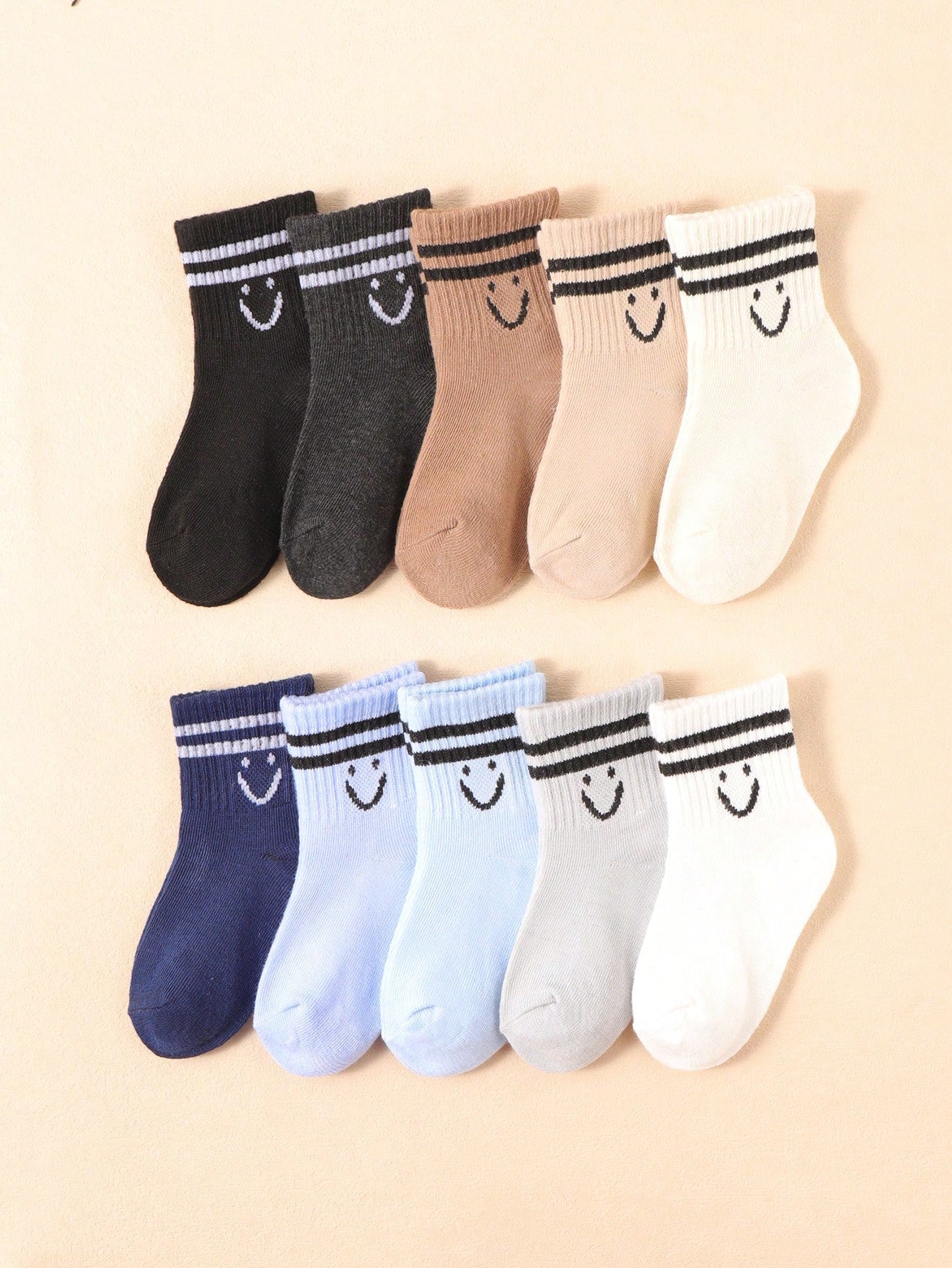 10 Pairs Random Candy Colored Smiling Face Children Sports Comfortable Daily Casual Elastic Short Socks