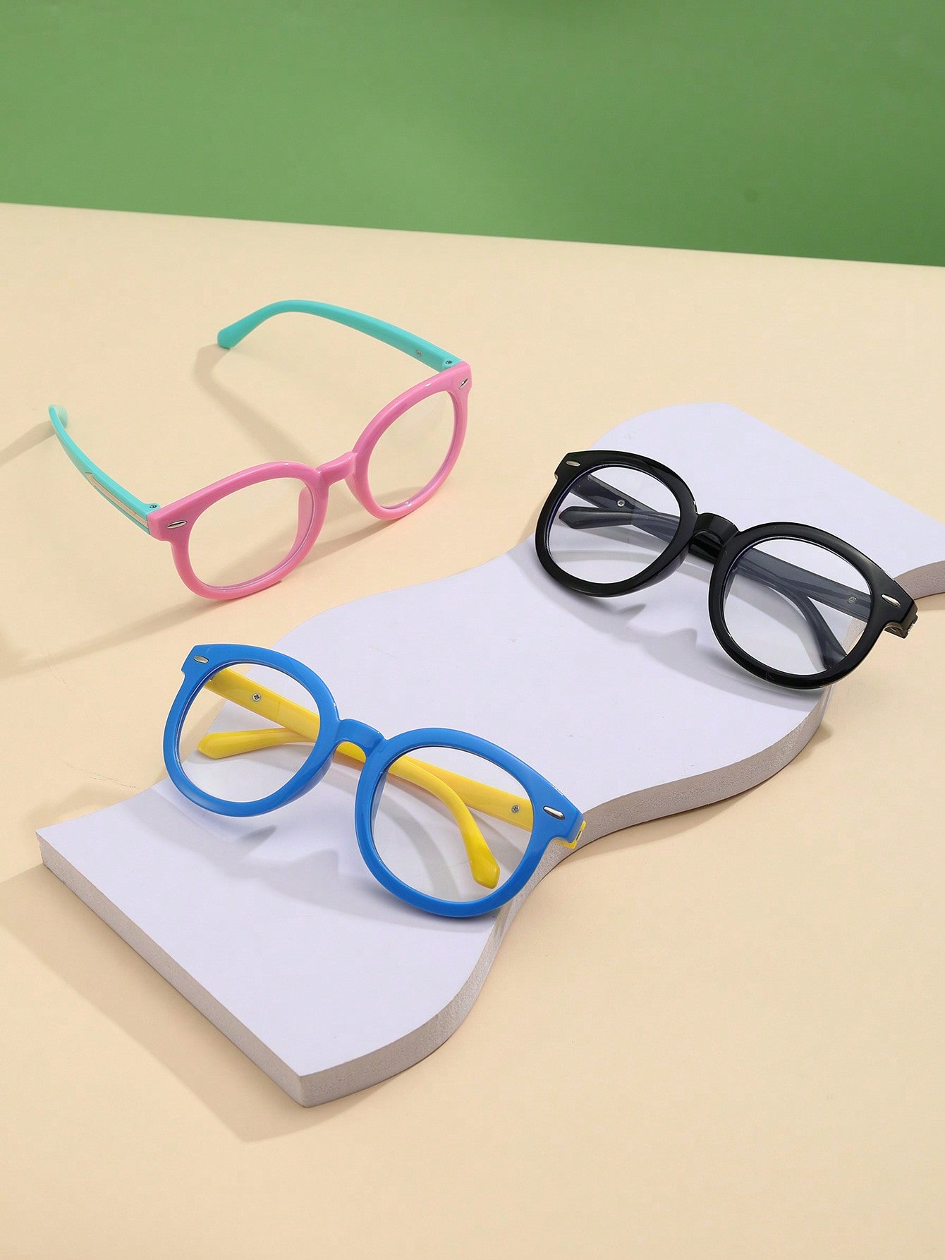 3pcs Kids' PC Elliptical Eyeglasses With Rice Nails And Arrow-Shaped Temples In Plain Frame