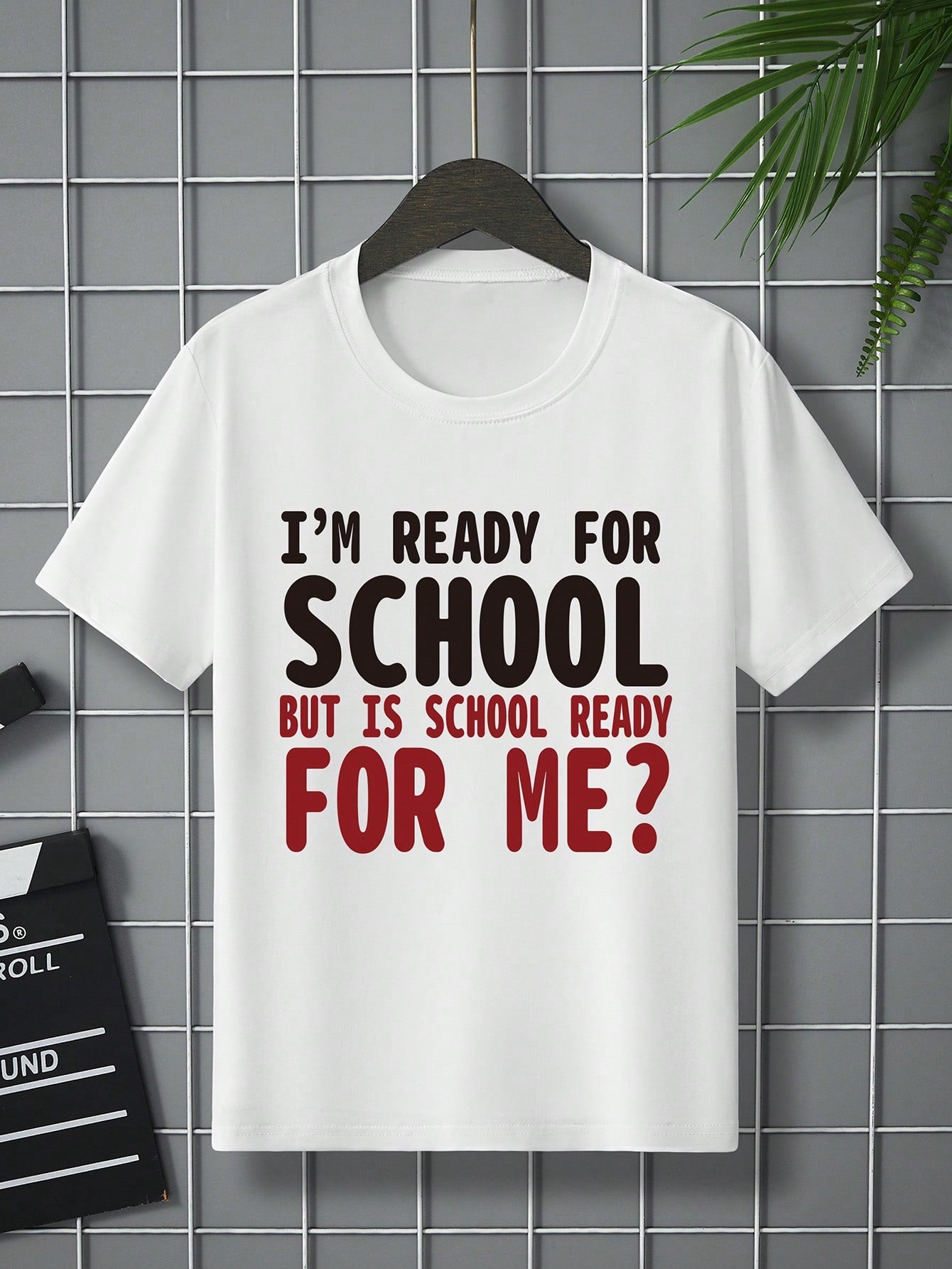 Young Boy Short Sleeve Round Neck T-Shirt With School Letter Print, Casual Kids' Clothing