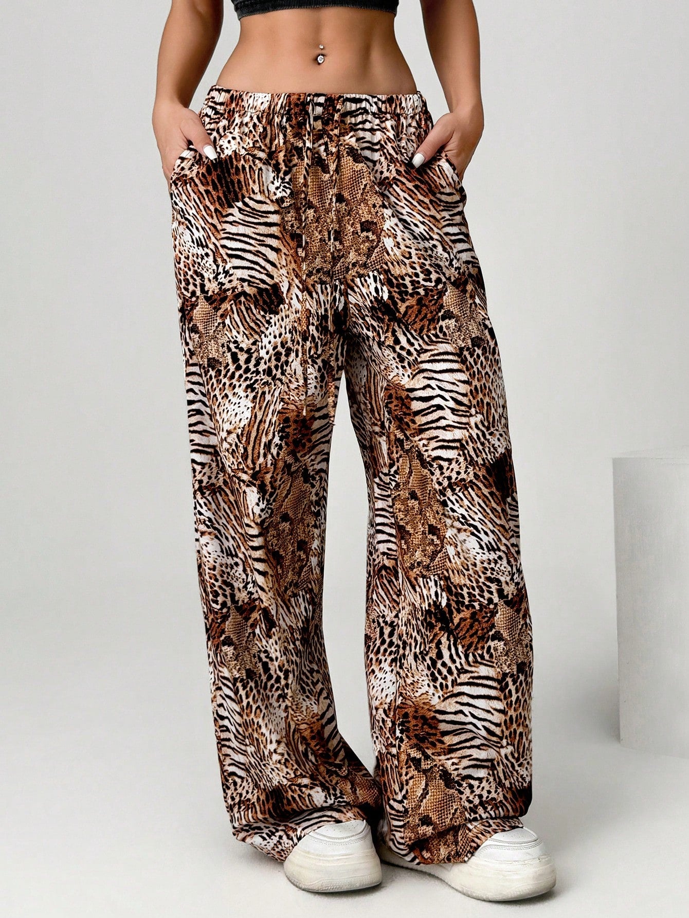 Women's Leopard Printed Drawstring Long Pants