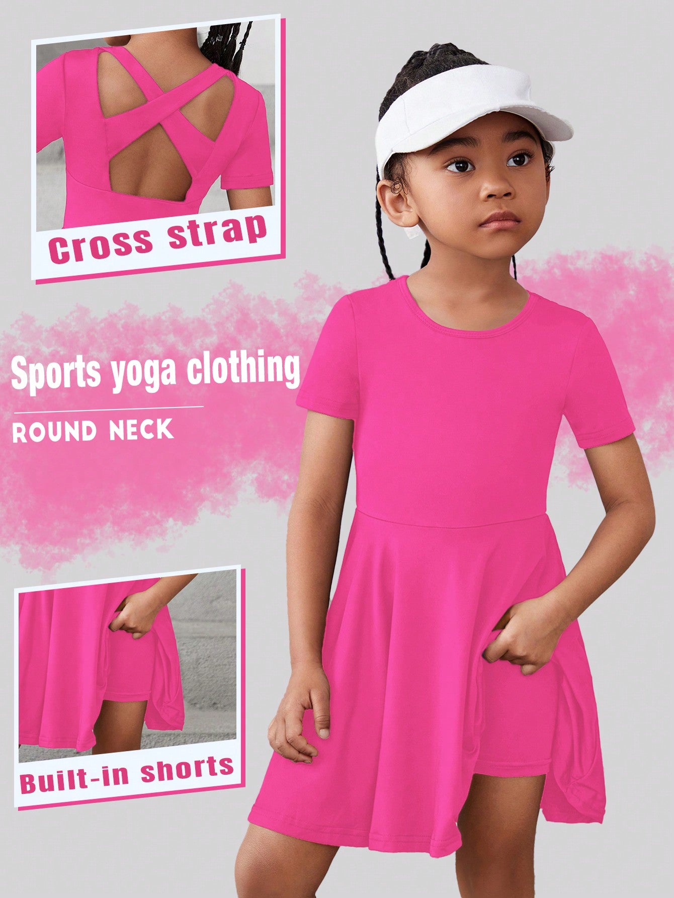 Young Girl Solid Color Backless Cross Straps Sports Dress