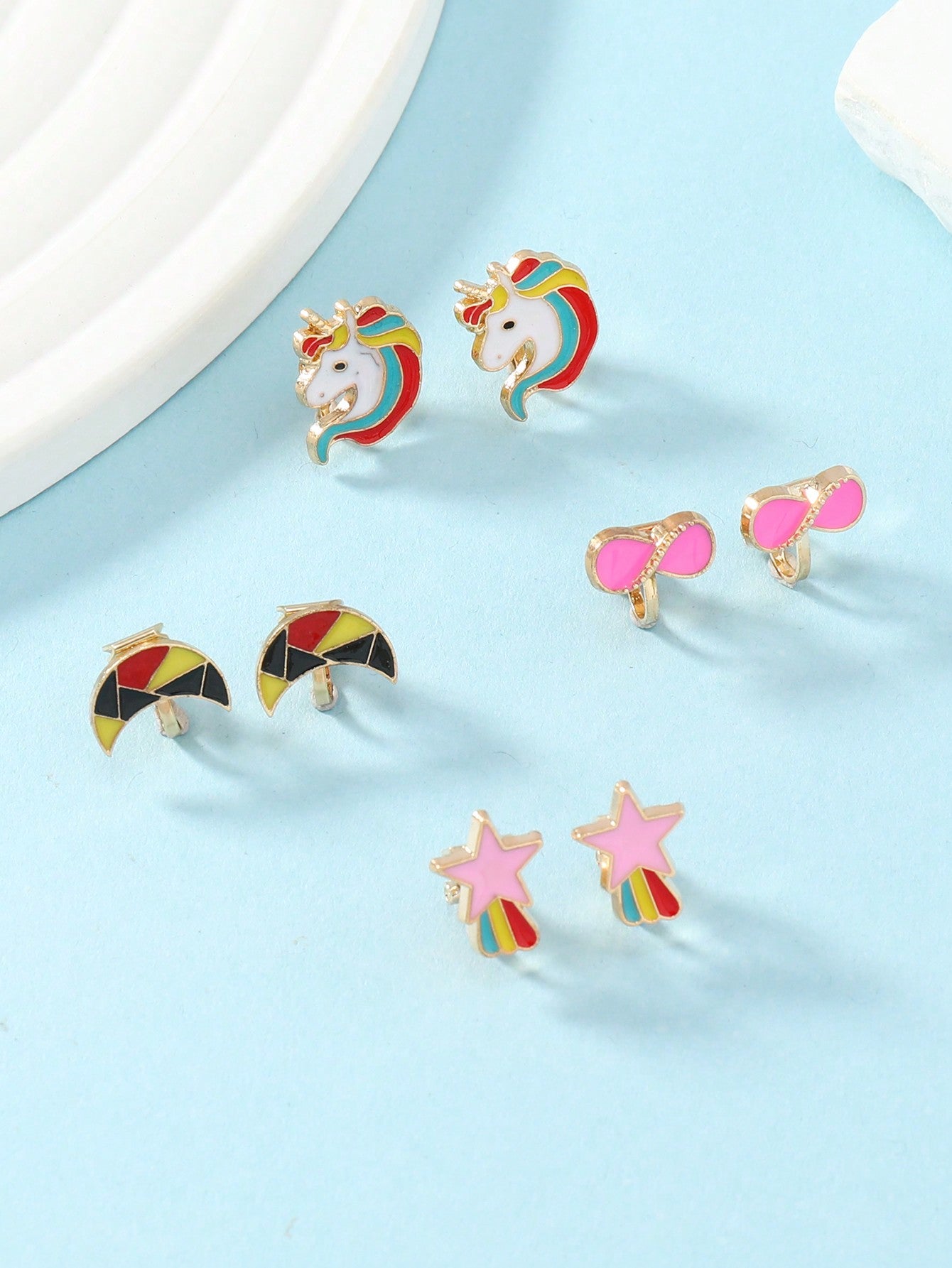 4pairs Girls Flower & Unicorn Decor Zinc Alloy Cute Ear Cuffs For Daily Decoration