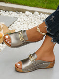 Cross-Border Foreign Trade Plus Size Women's Shoes, Size 36-45, Fashionable And Casual Light Grey Metal Buckle Wedge Sandals For Daily And Outdoor Wear, Black Roman Style Open Toe Sandals, Lightweight, Comfortable, Versatile Women's Platform Wedge Sandals
