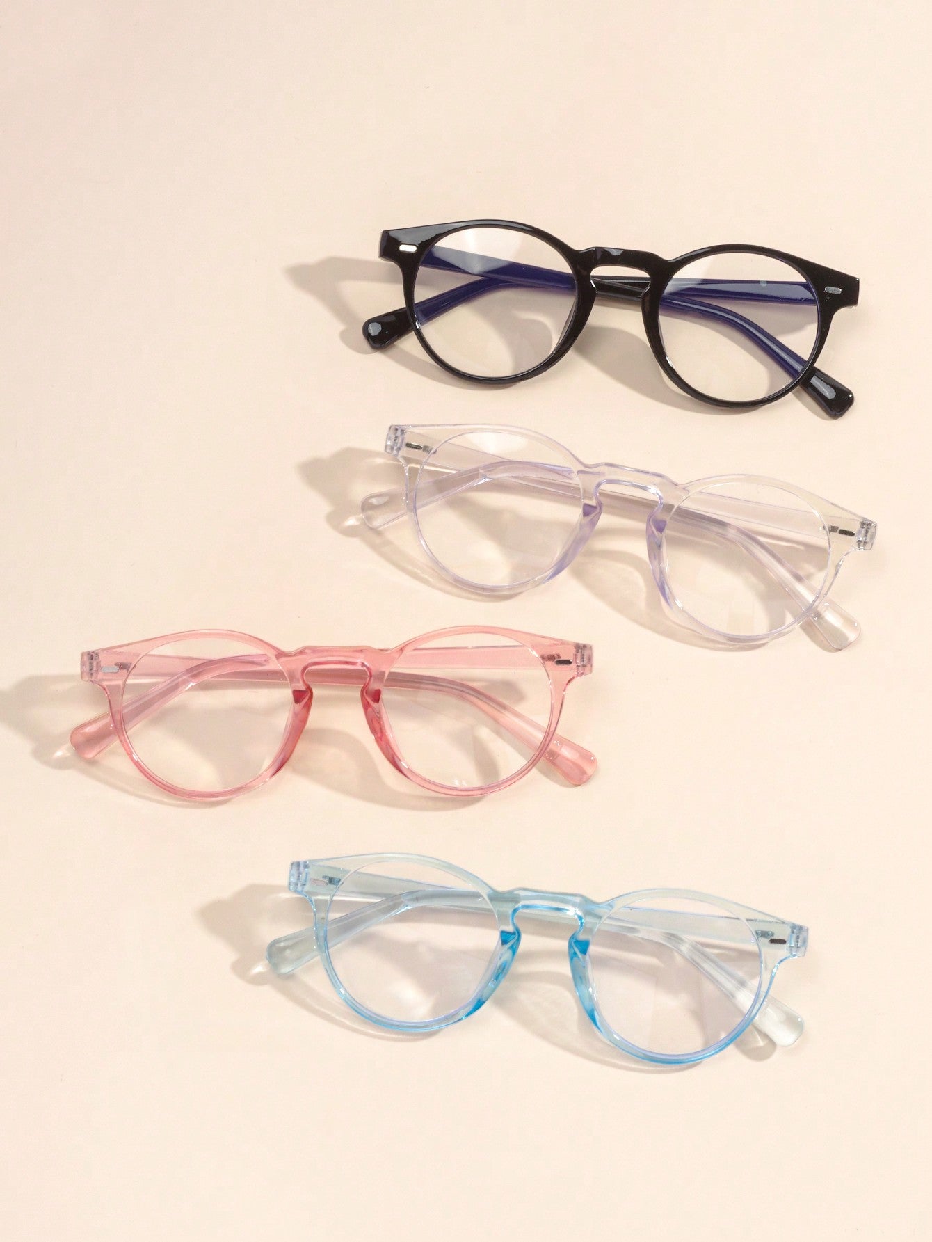 4 Pairs Fashionable Round Clear Glasses, Anti-Blue Light Glasses For Daily Reading And Back To School