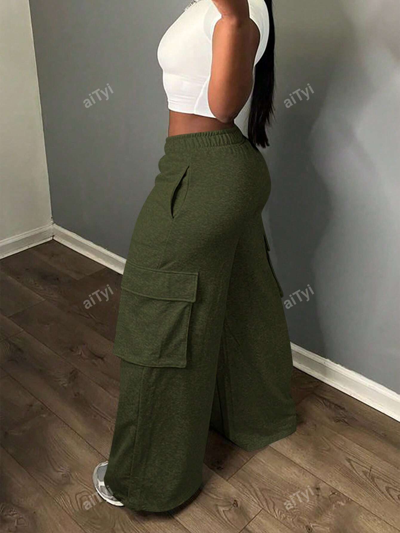 Plus Size Loose Fit Cargo Style Style Casual Trousers, Everyday & Commute, Versatile Sports Pants