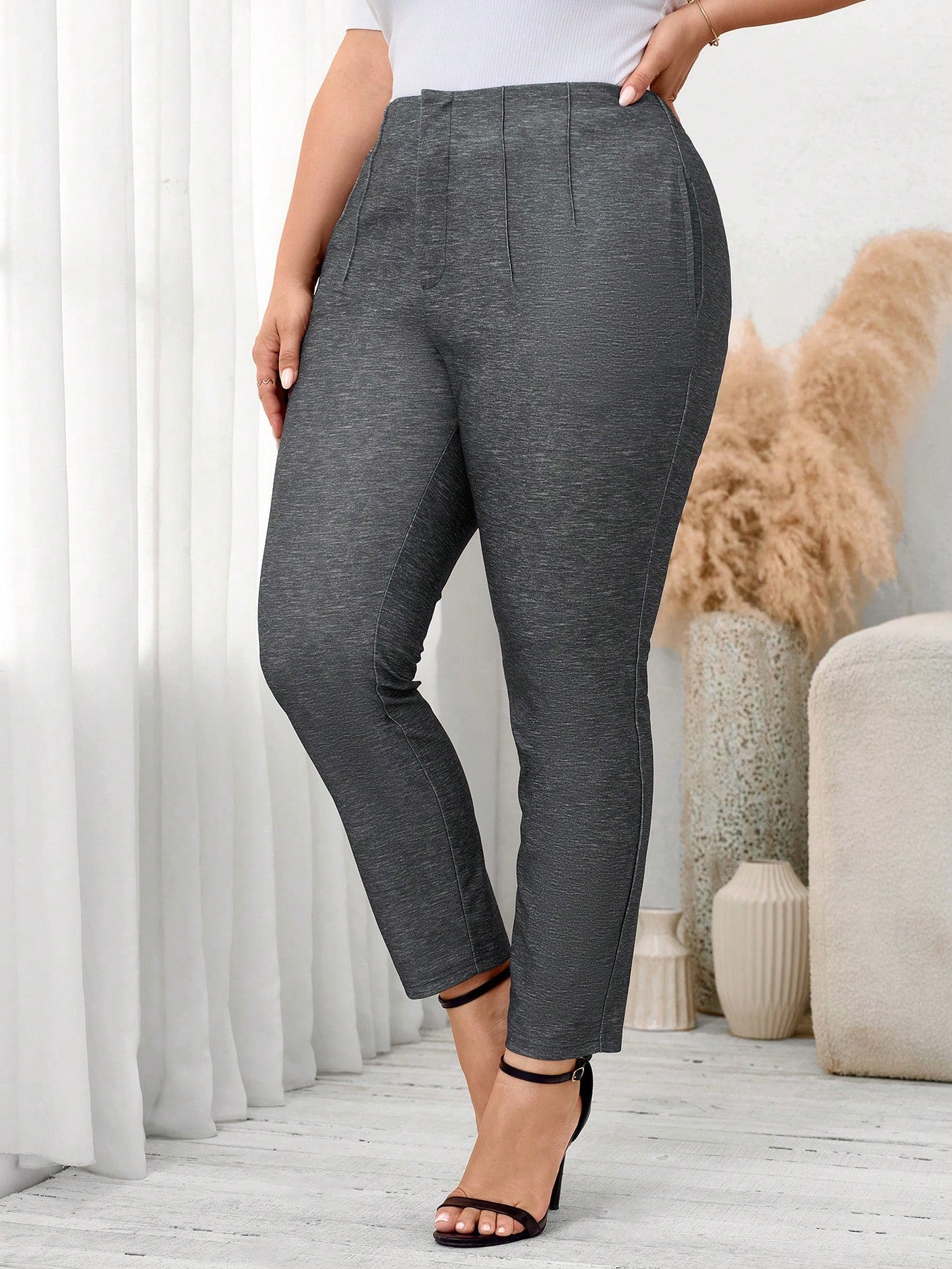 Plus Solid High Waist Suit Pants