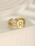 1pc Delicate Fashionable Pave Zirconia Initial Letter Detail Square Ring For Boys Girls Trendy Street Accessory Gift For Daily Life Fine Jewelry