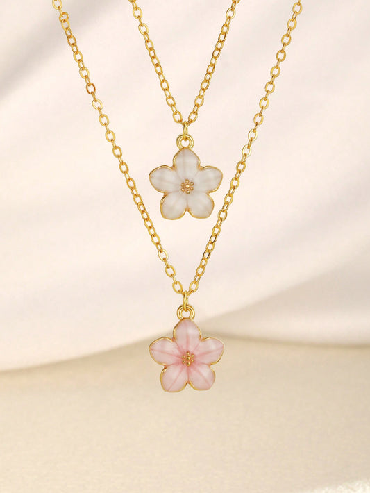 2colors Exquisite Fashion Five-Petal Flower Charm Girls Summer Clavicle Necklace For Kids Sweet Cute Street Accessory Gift For Daily Life