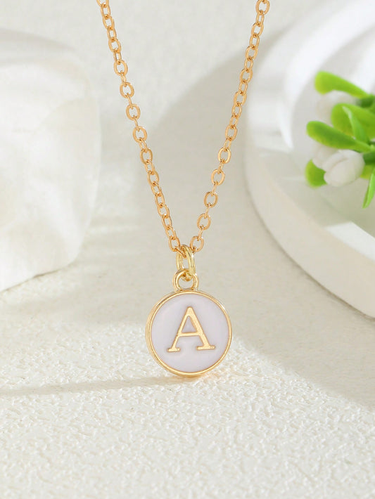 5colors Classic Fashion Small Delicate Initial Letter Detail Round Pendant Necklace For Kids Trendy Popular Party Street Summer Beach Vacation Jewelry For Daily Life