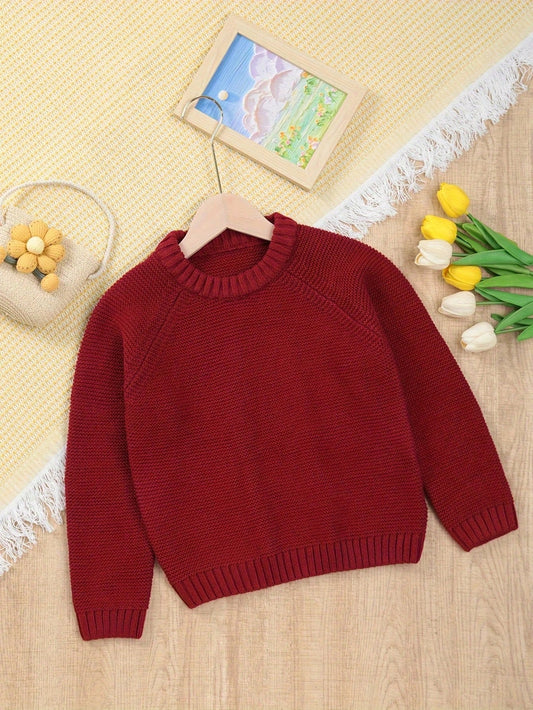 Girls Solid Color Knitted Pullover Sweater