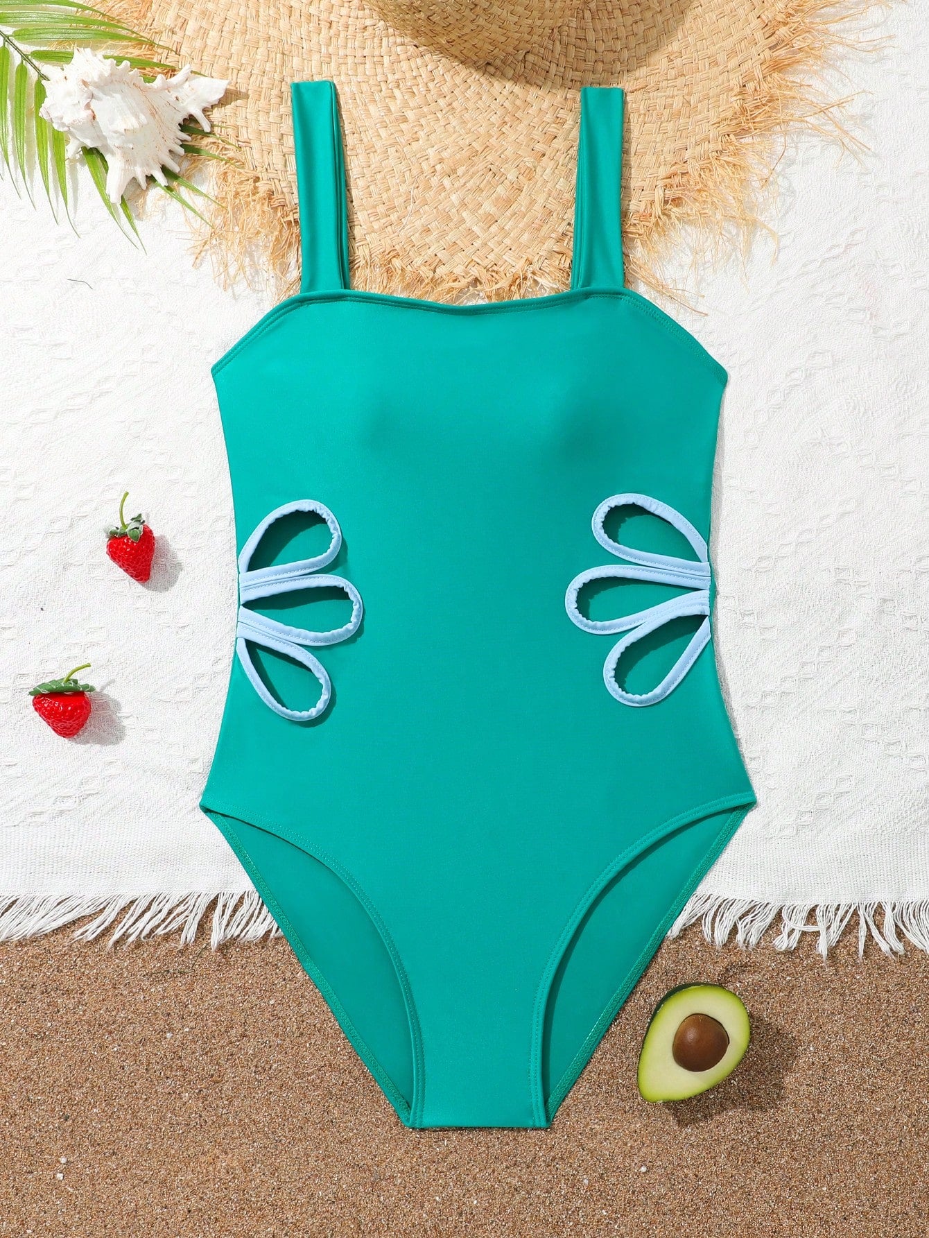 Teen Girl New Arrival Fashionable Solid Color Hollow-Out Both Sides One-Piece Swimsuit