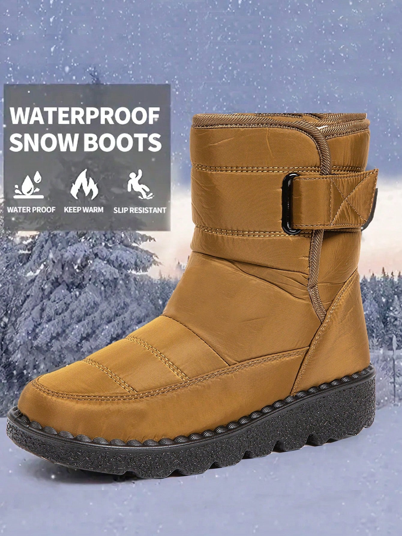 36-45 Size Outdoor Thermal Lined Thickened Snow Boots Women Mid-Tube Winter Round Toe Flat Heel Large Size Women Boots Waterproof Slip-Resistant Women Shoes Warm-Keeping Boots Middle-Aged Mom Shoes