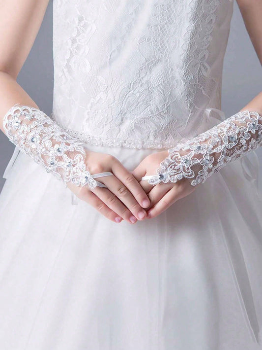 White Princess Formal Gloves - Suitable For Girls' Performances, Weddings, Dance Ceremonies, And Flower Girl Outfits