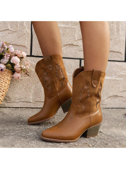 Women's Fashion Western Style Versatile Boots, Cowgirl Boots