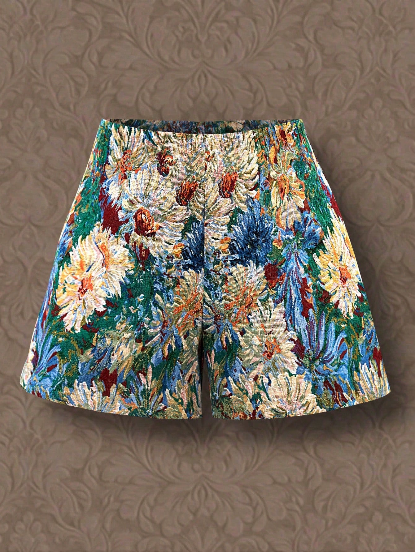 Plus Size Oil Painting Jacquard Print Shorts