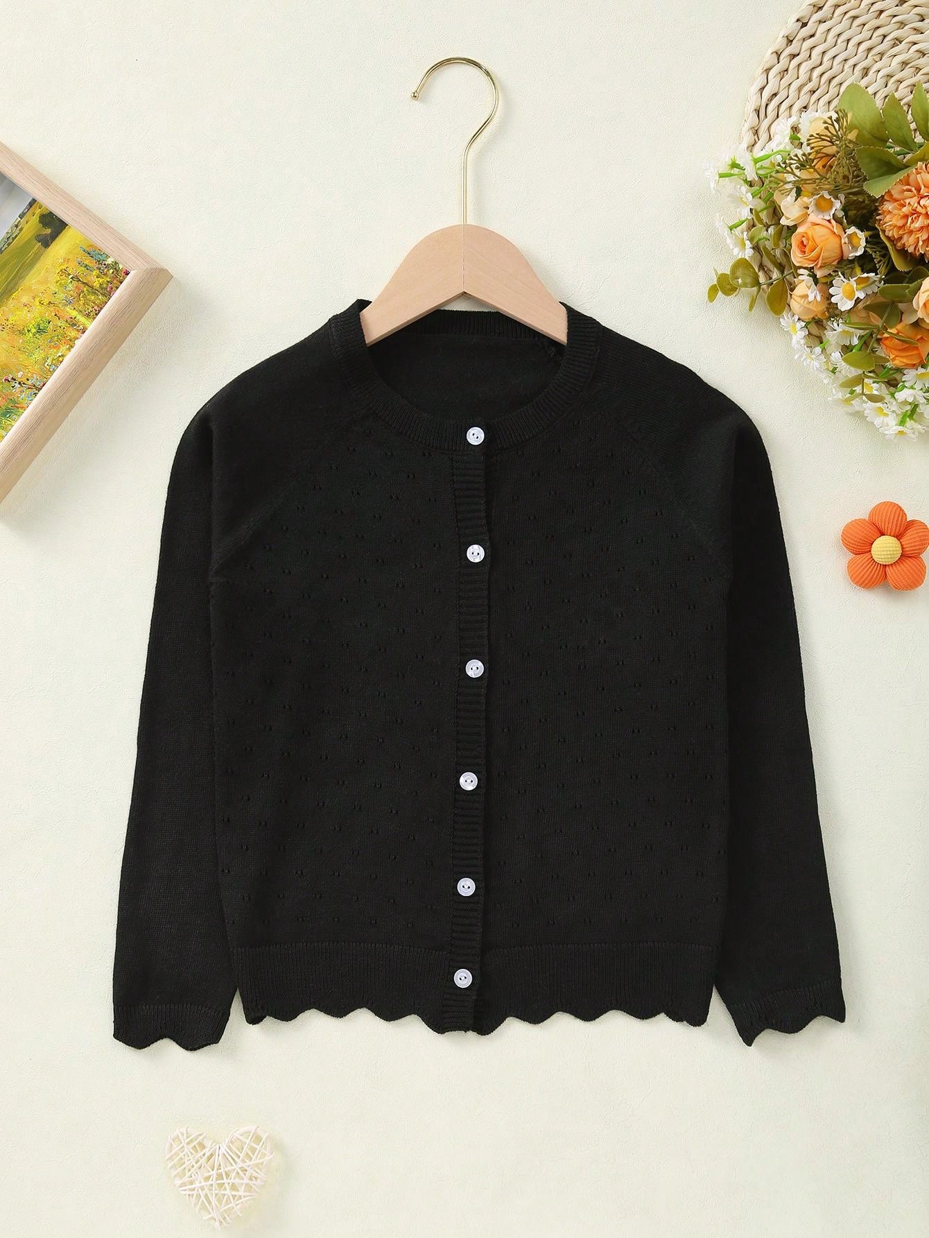 Young Girl Summer Button Hollow Out Knitted Cardigan Jacket