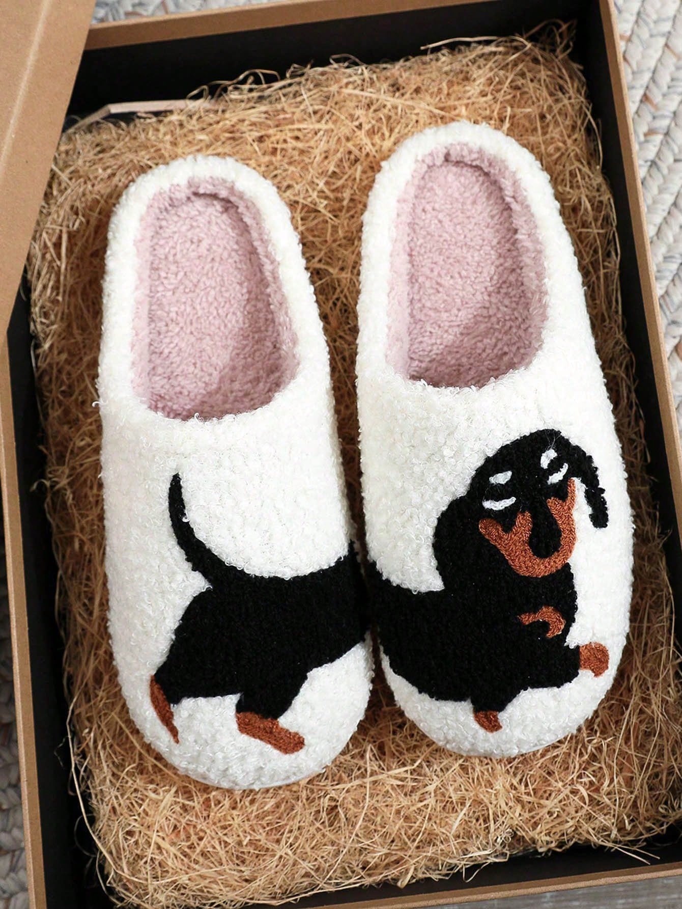 New European And American Style Embroidered Fabric Pet Cat & Dog Unisex Slippers, Winter Indoor Home Shoes