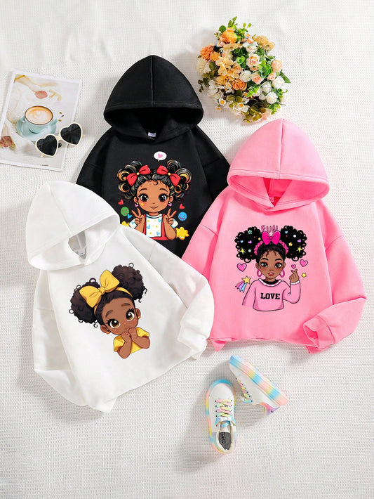 3pcs Toddler Cartoon Printed Hoodie, Winter Warm Outfits Set