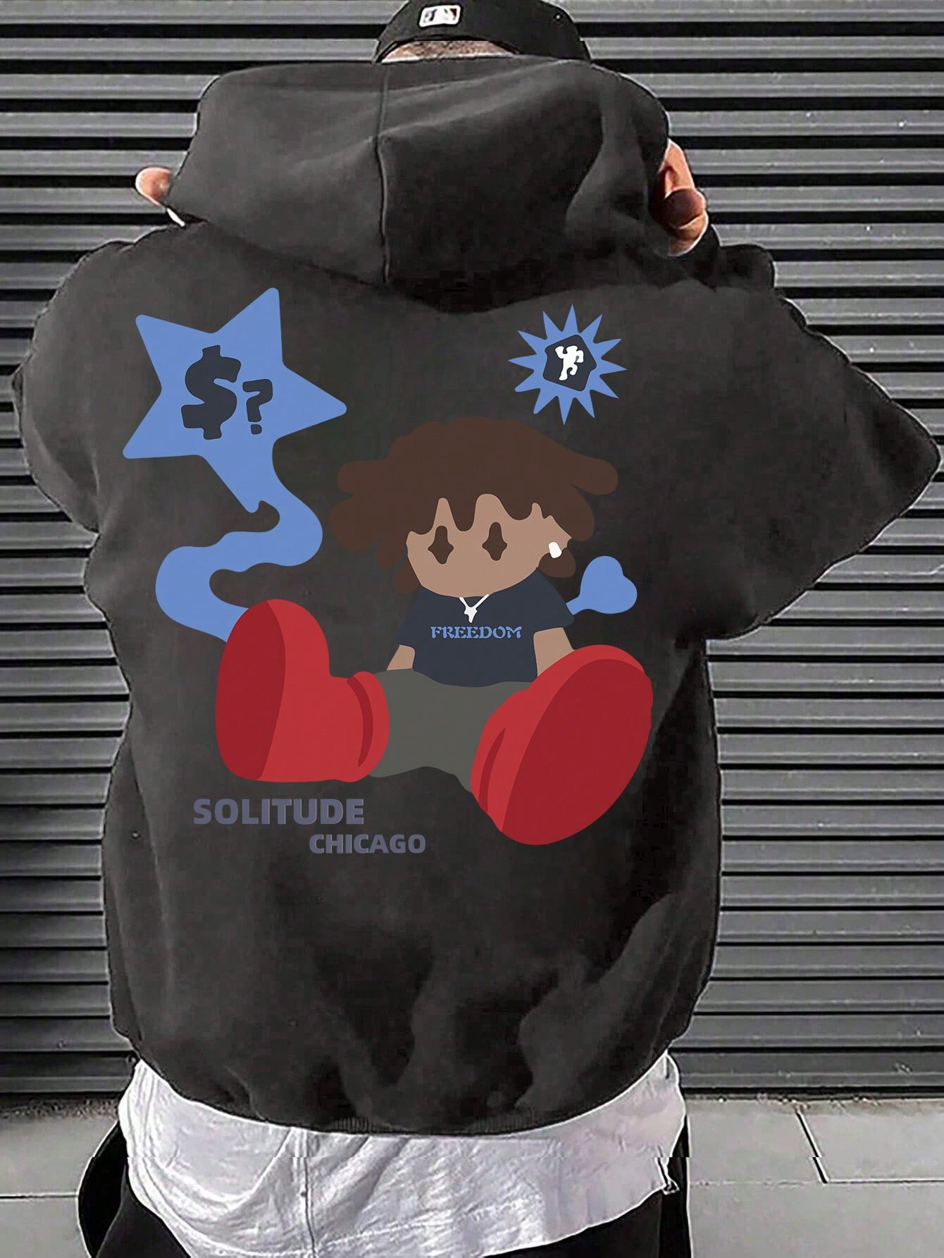 Men Cartoon & Slogan Graphic Hoodie