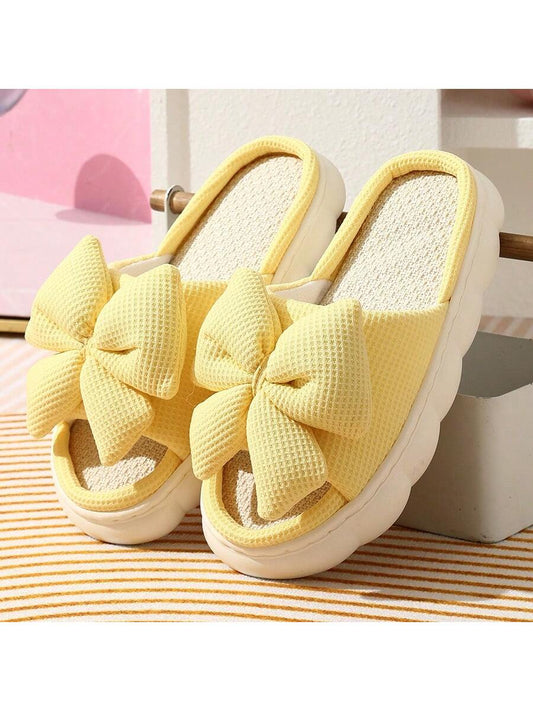 Women's Fashion Linen Bow Slippers, Breathable And Moisture-Wicking For Indoor/Home Use, Summer