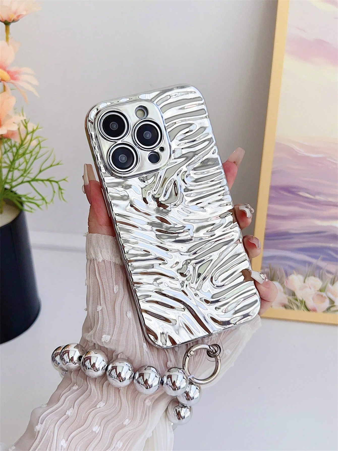 Electroplated Wavy Solid Color TPU Soft Phone Case, Shockproof, Sweatproof, Fingerprint-Resistant, Wear-Resistant, Fade-Resistant, Compatible With IPhone